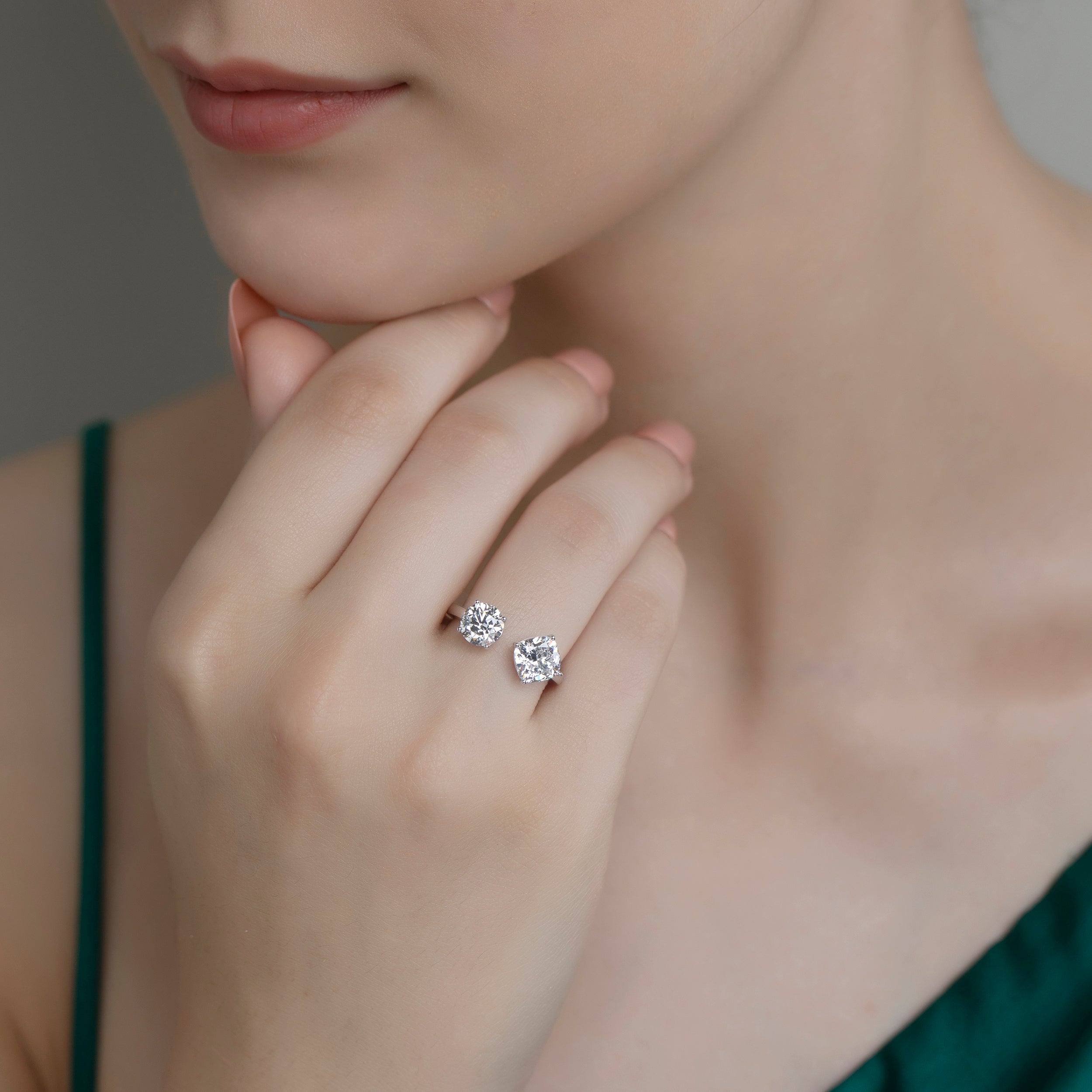 Round Brilliant Carat and Cushion Cut Carat Lab Grown Solita