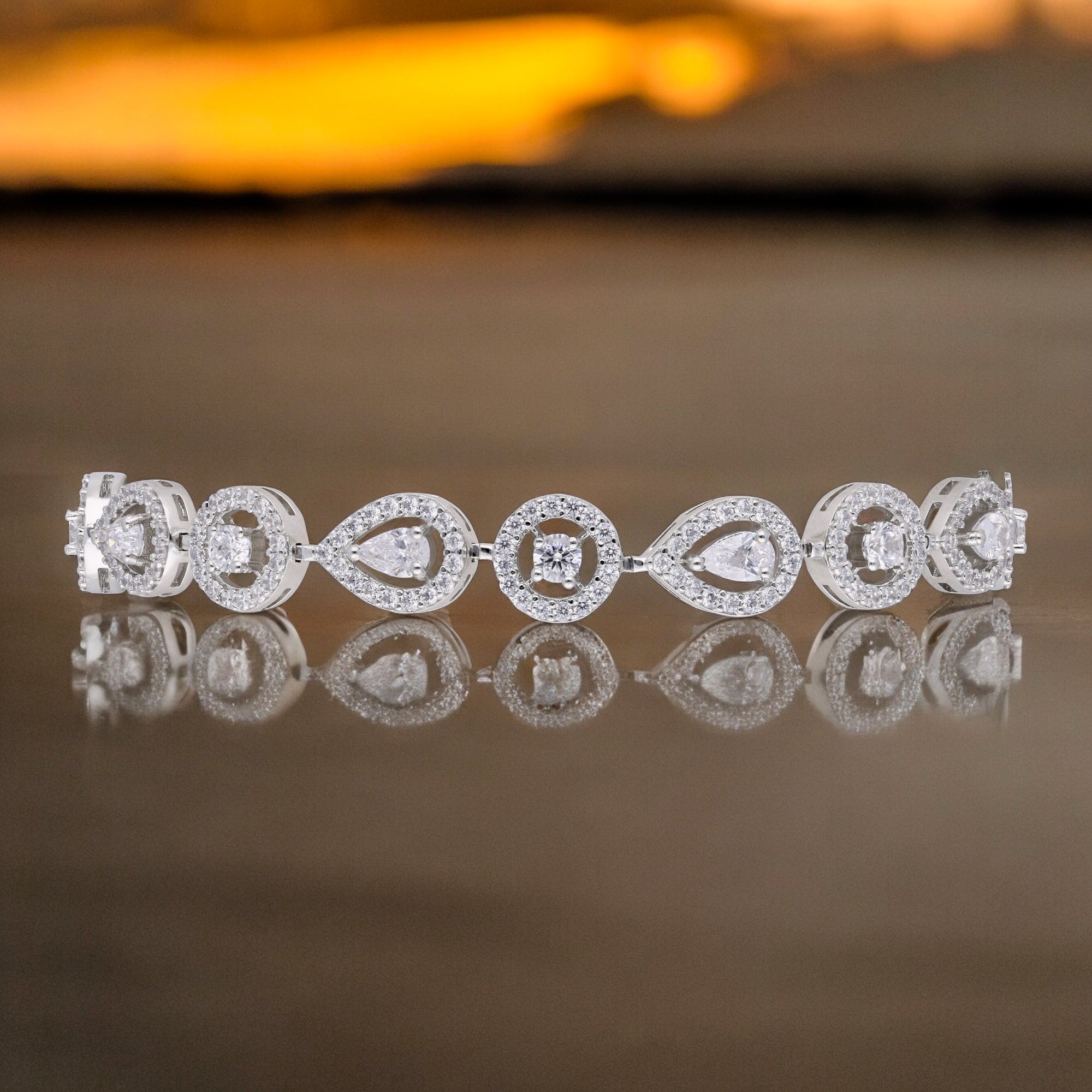 Sterling Silver Flexible Bracelet with Fancy Design and Cubic Zirconia | SKU : 0020289980, 0020289973, 0020289966