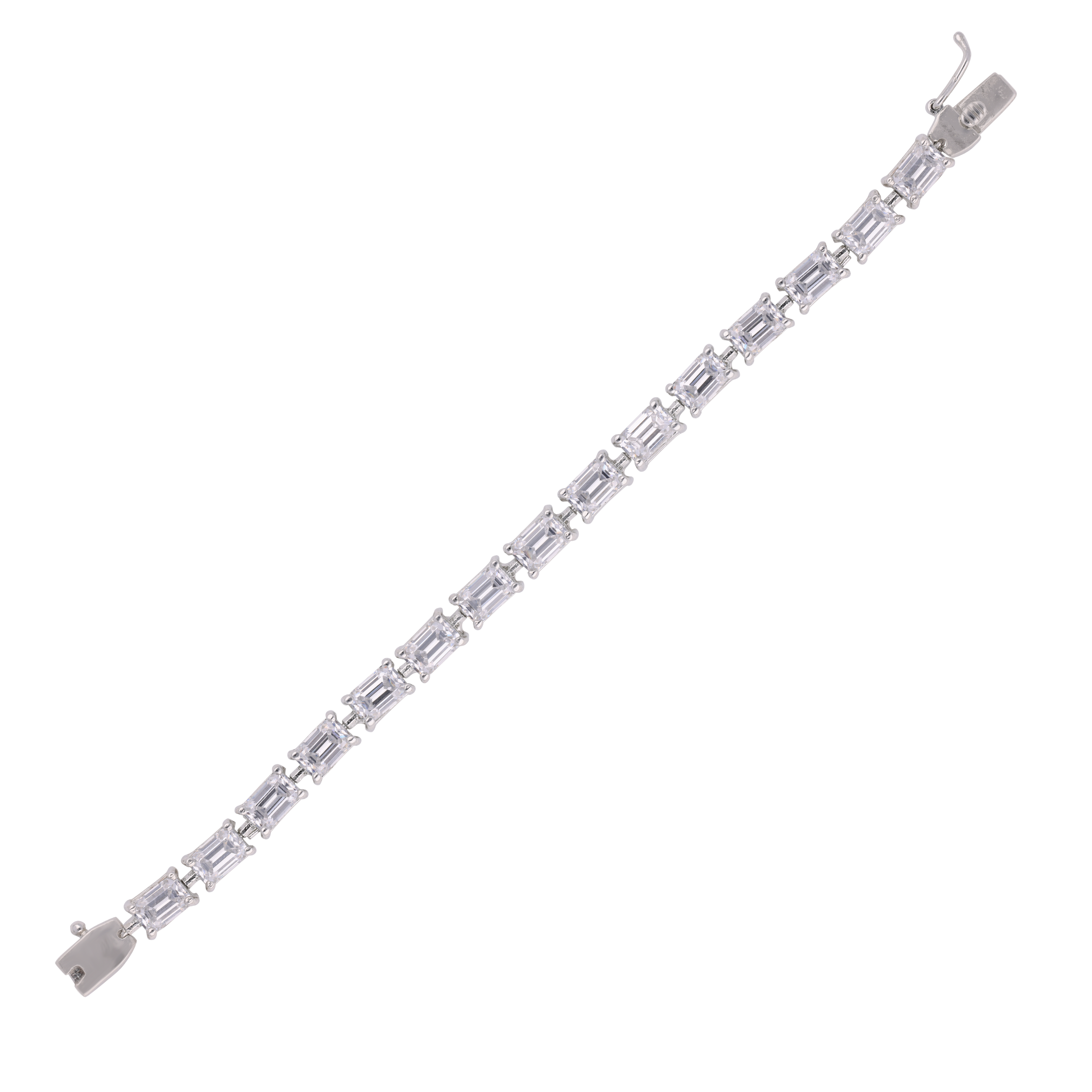 Sterling Silver Flexible Bracelet with Emerald Cut Cubic Zirconia | SKU : 0020290016 , 0003394854, 0004410577