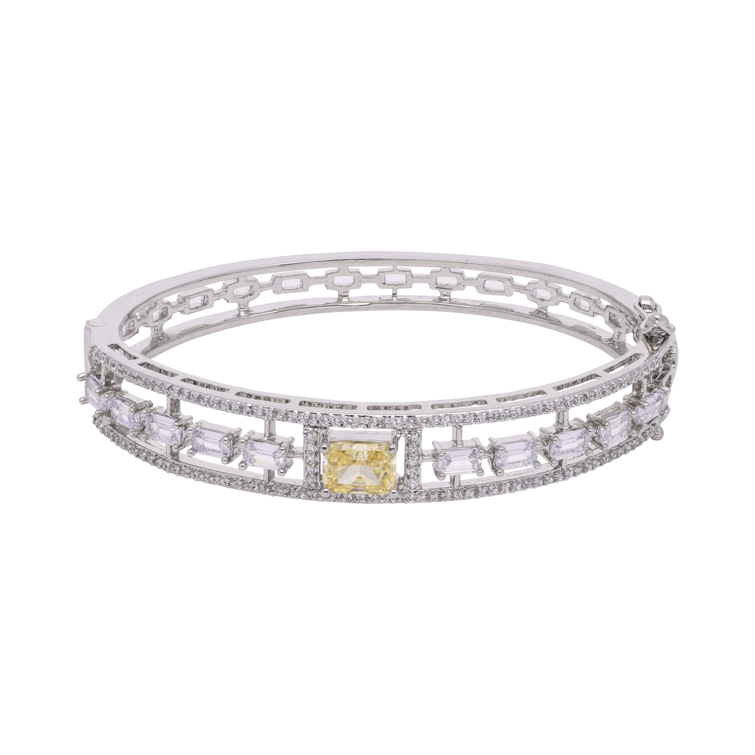 Sterling Silver Openable Stiff Bracelet with Fancy Shaped Solitaire Cubic Zirconia | SKU : 0020291471 - crash.club by CKC