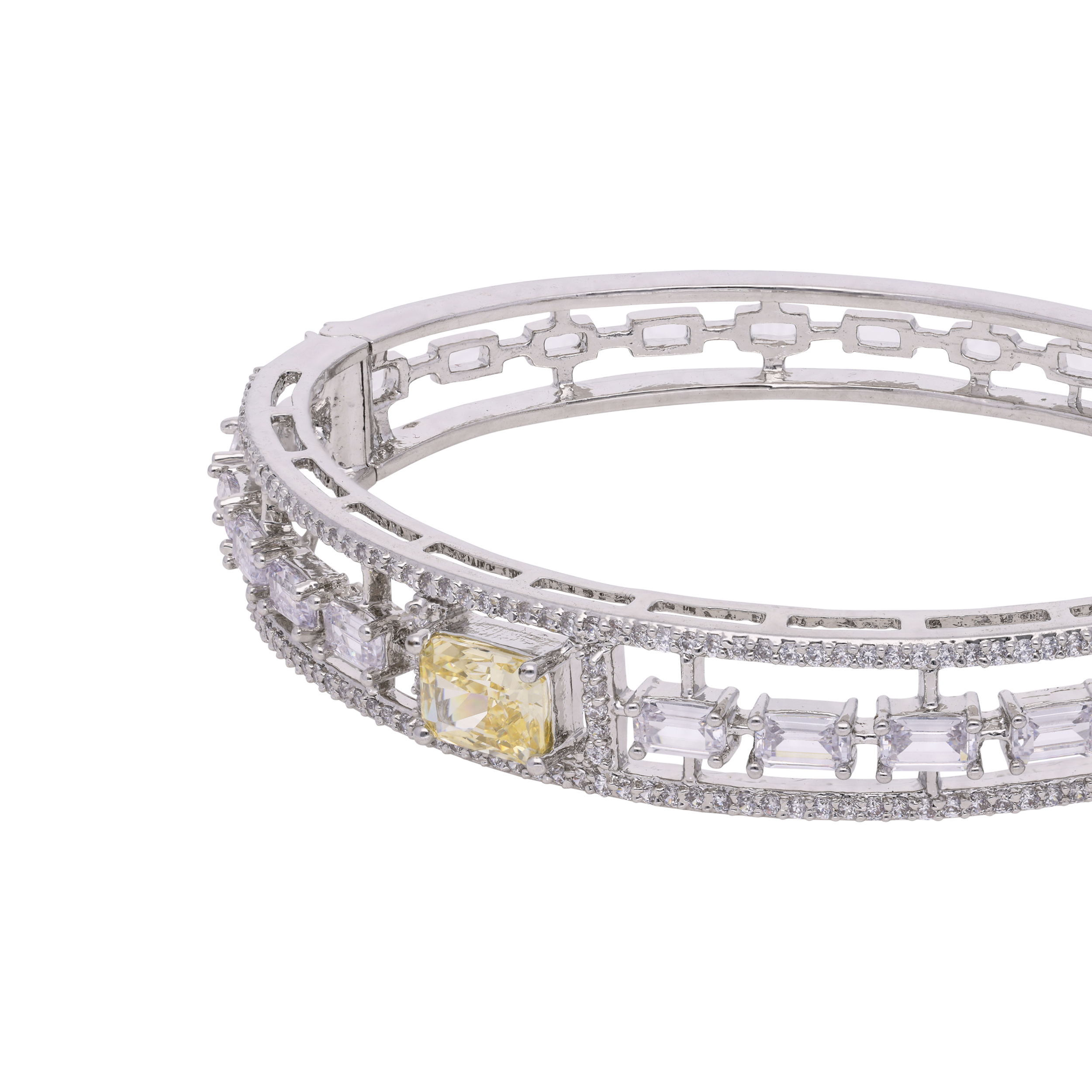 Sterling Silver Openable Stiff Bracelet with Fancy Shaped Solitaire Cubic Zirconia | SKU : 0020291471 - crash.club by CKC