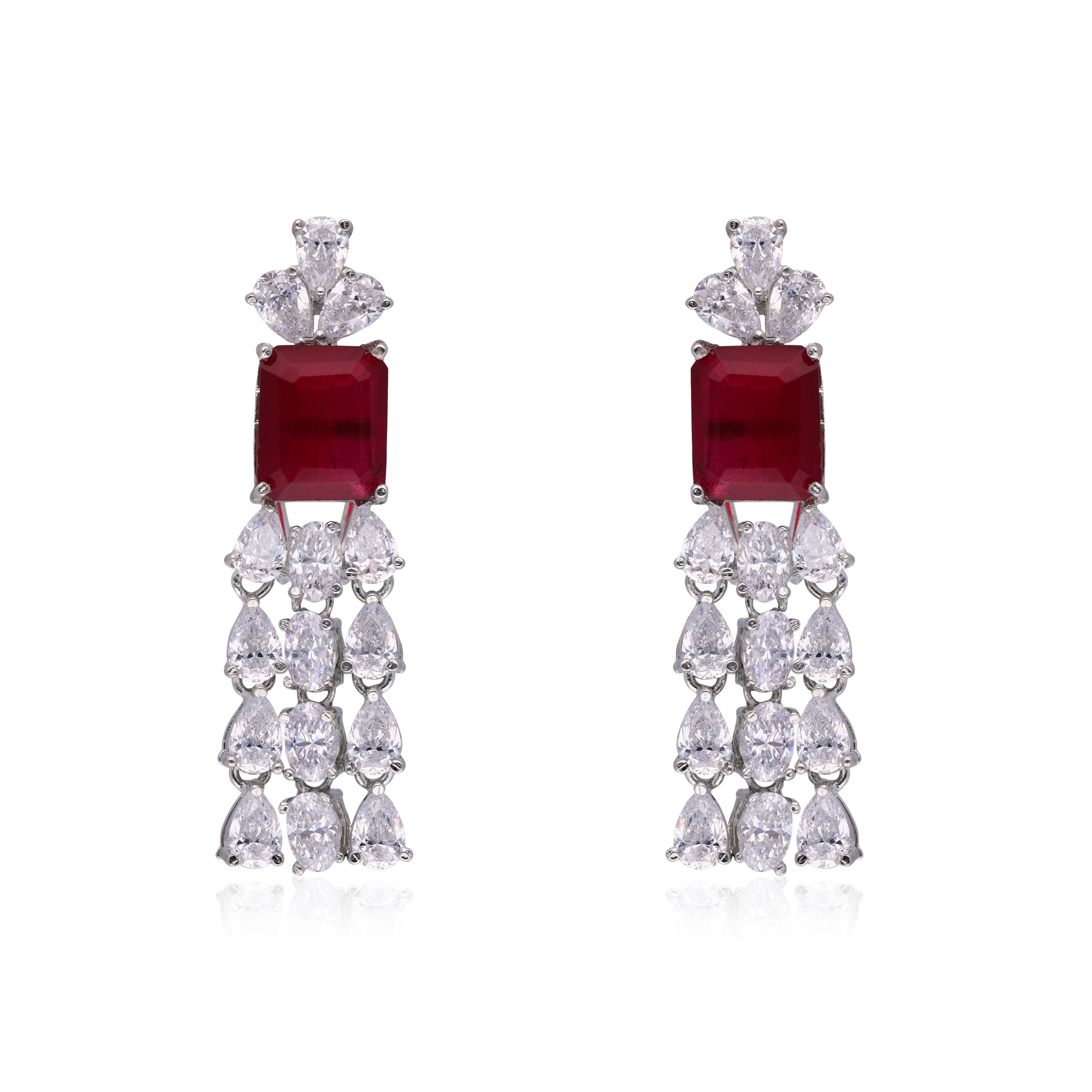 Jesel_Red Jewel and Cubic Zircon Earrings_1