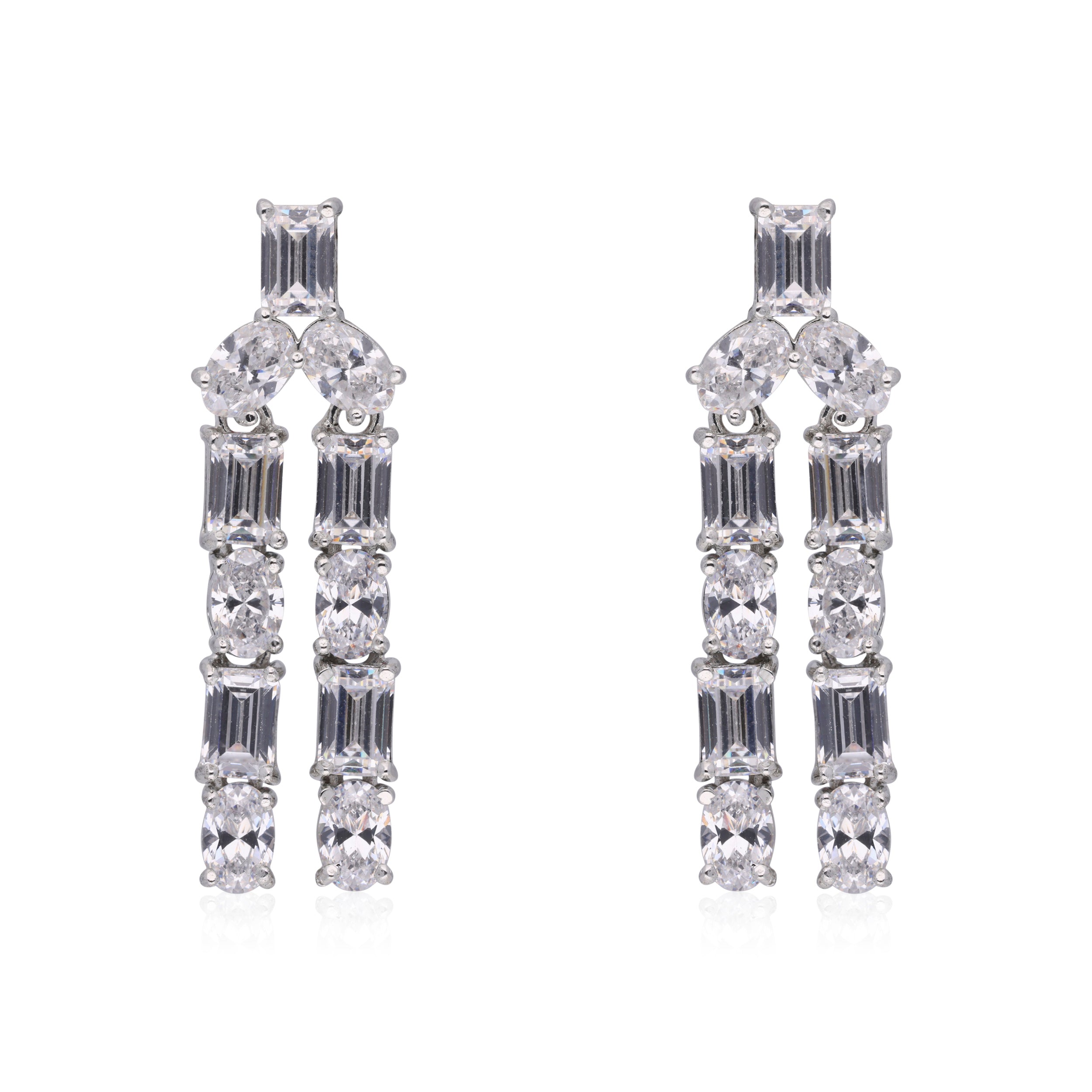 Baguette & Oval Cubic Zirconia Dangle Earrings | SKU: 0020309114, 0020309107, 0003366035, 0003366042