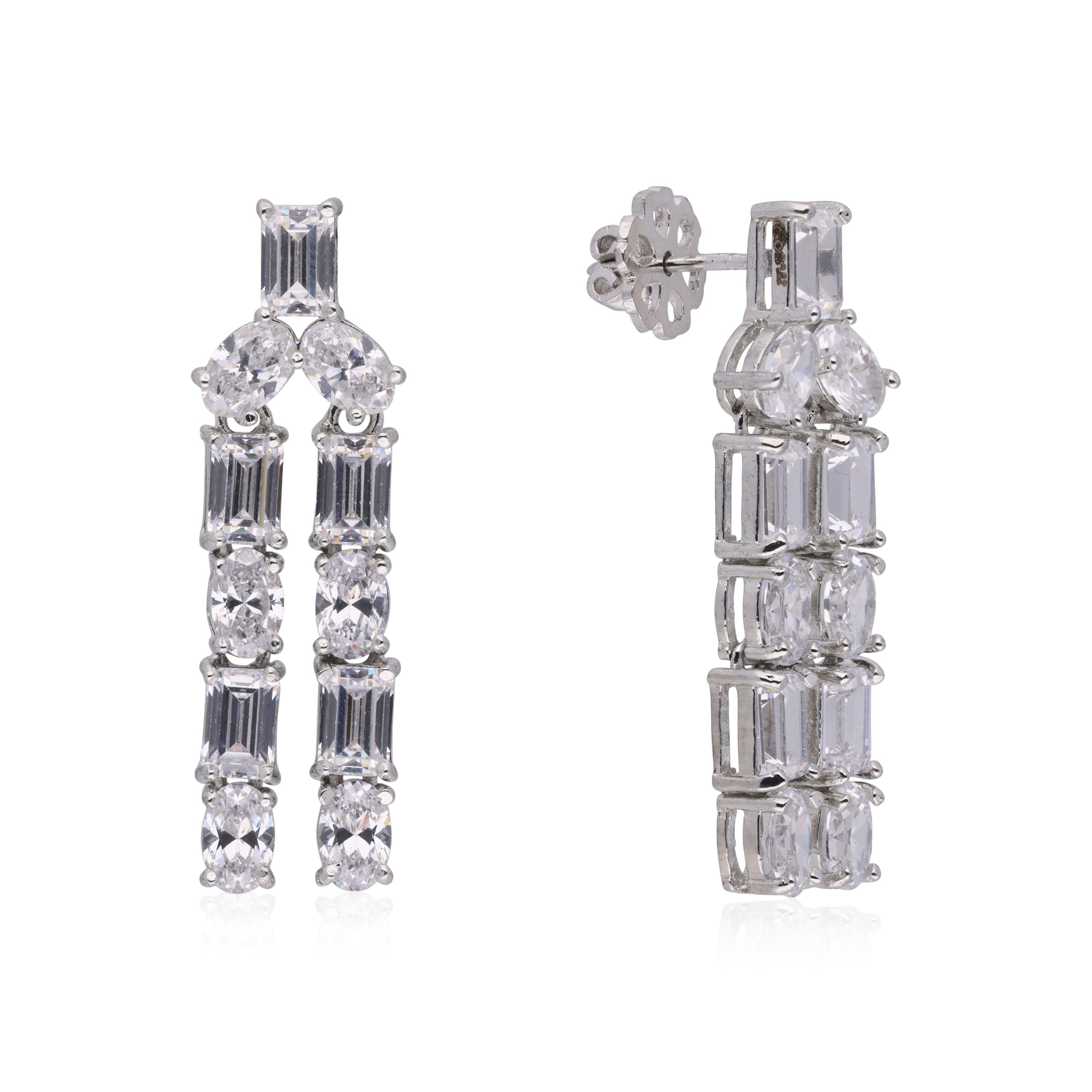 Baguette & Oval Cubic Zirconia Dangle Earrings | SKU: 0020309114, 0020309107, 0003366035, 0003366042