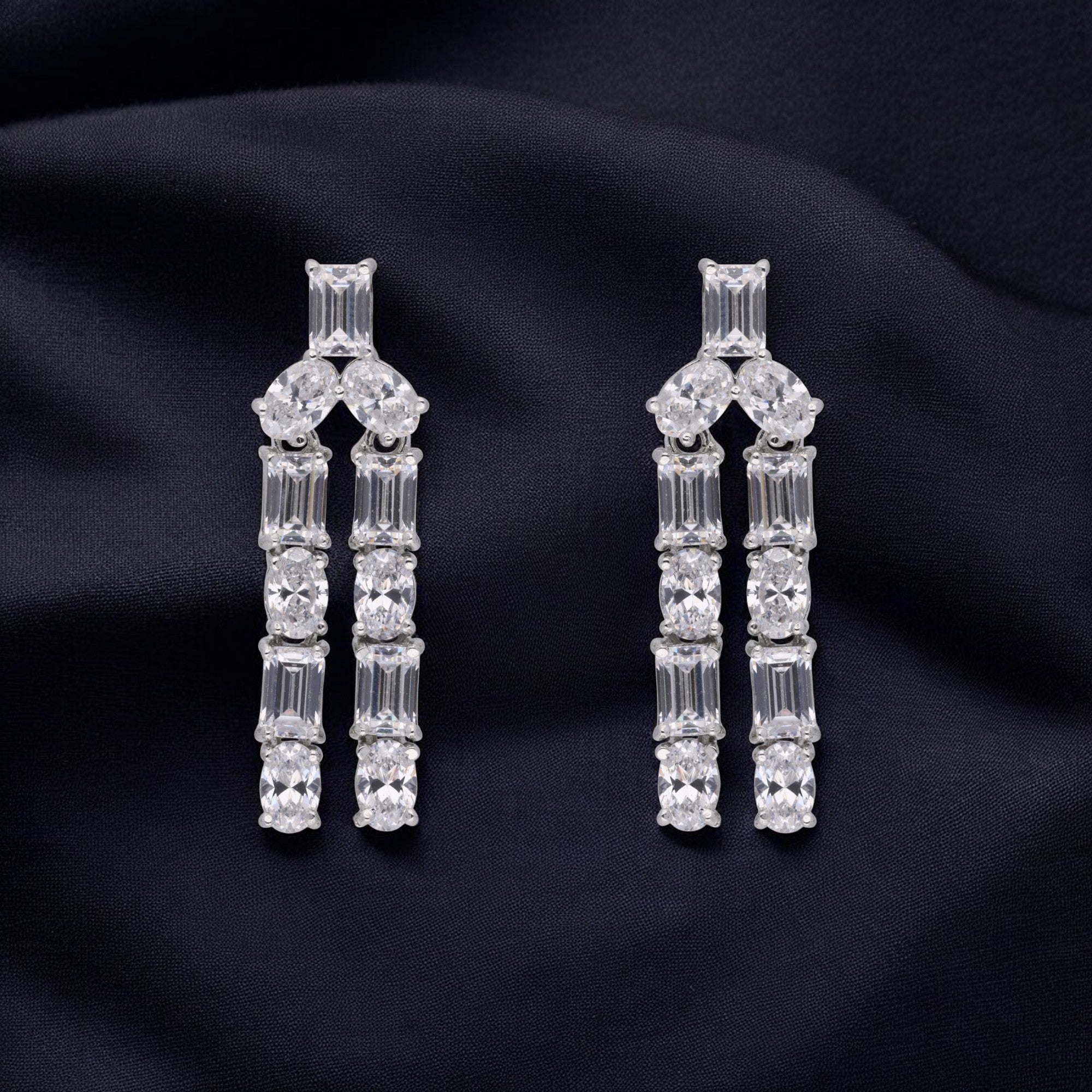 Baguette & Oval Cubic Zirconia Dangle Earrings | SKU: 0020309114, 0020309107, 0003366035, 0003366042