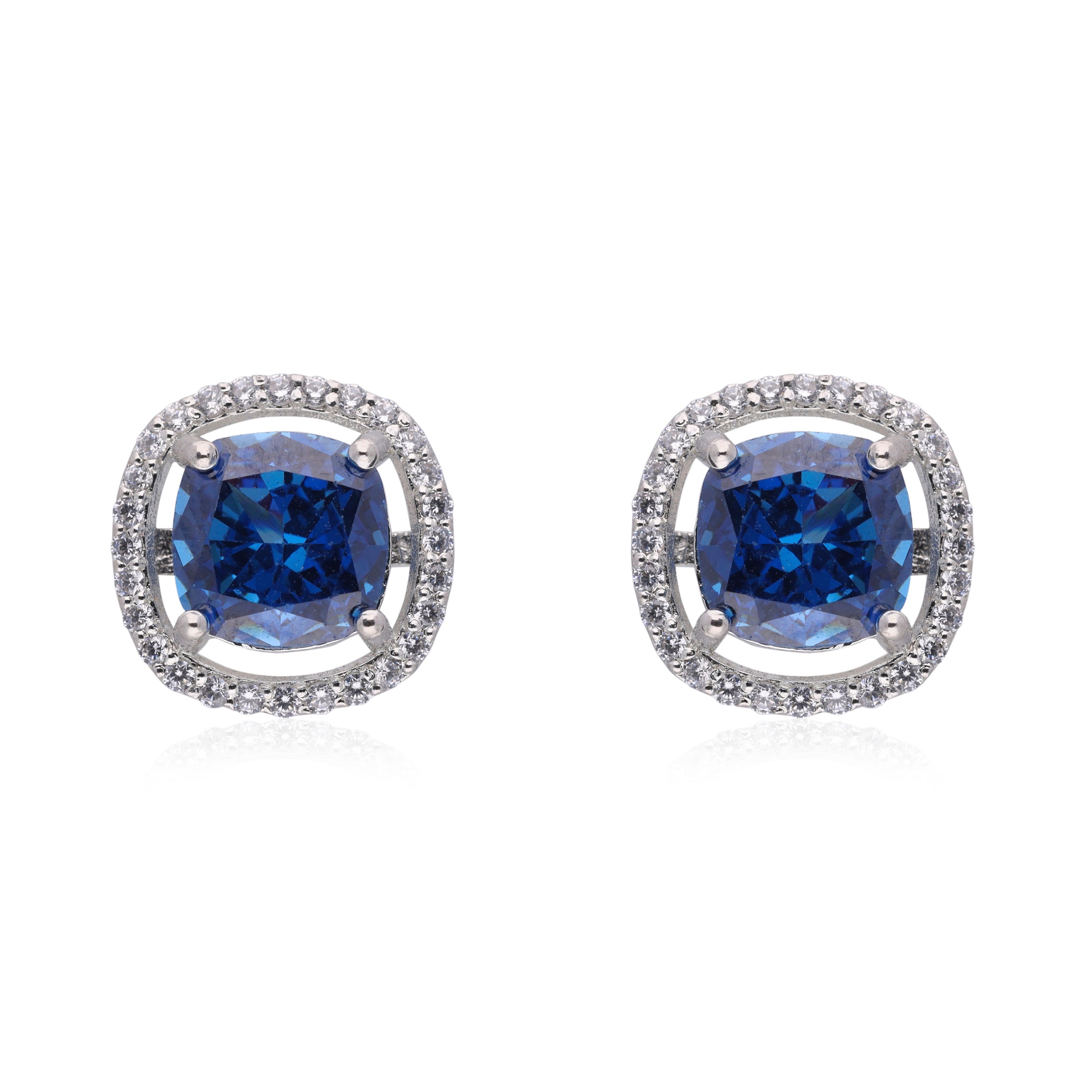 Blue Square Centerpiece Cubic Zircon Silver Ear Studs | SKU : 0020309220, 0020309237, 0020309251