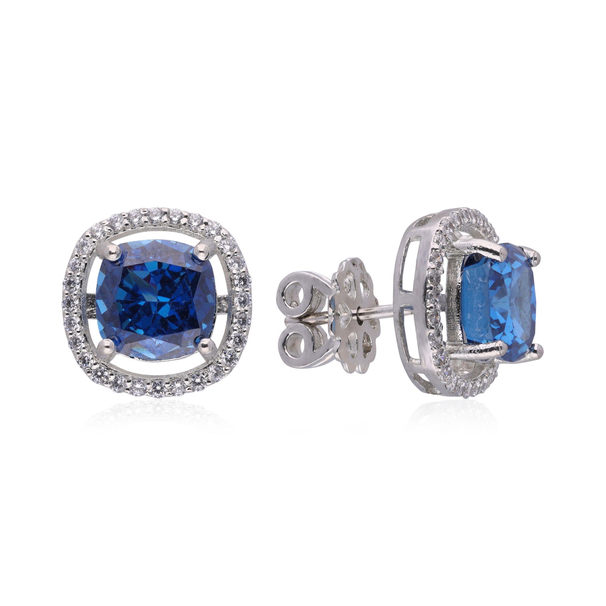 Blue Square Centerpiece Cubic Zircon Silver Ear Studs | SKU : 0020309220, 0020309237, 0020309251