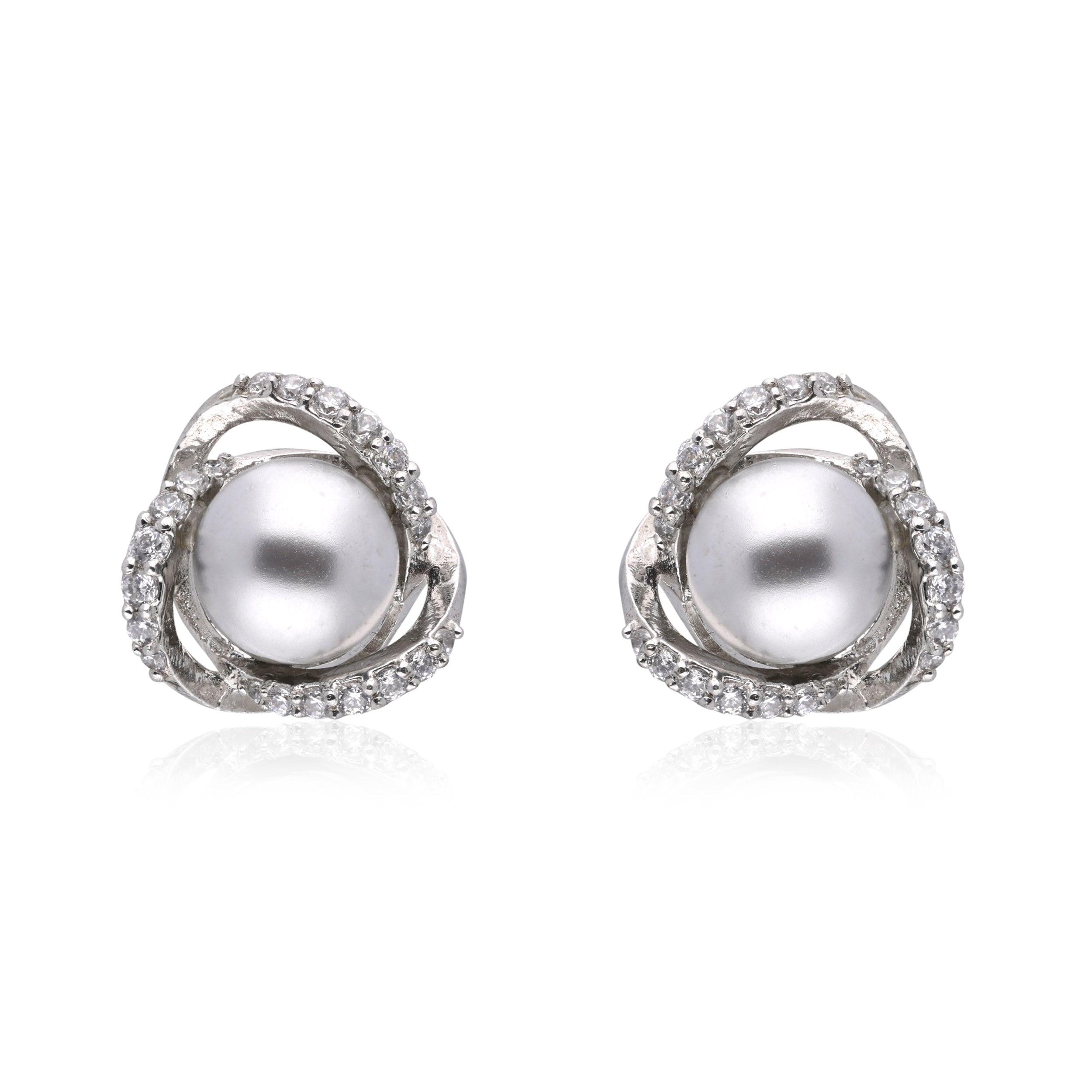 Sterling Silver Pearl Earrings with Cubic Zirconia Halo | SKU : 0020318819, 0020318833