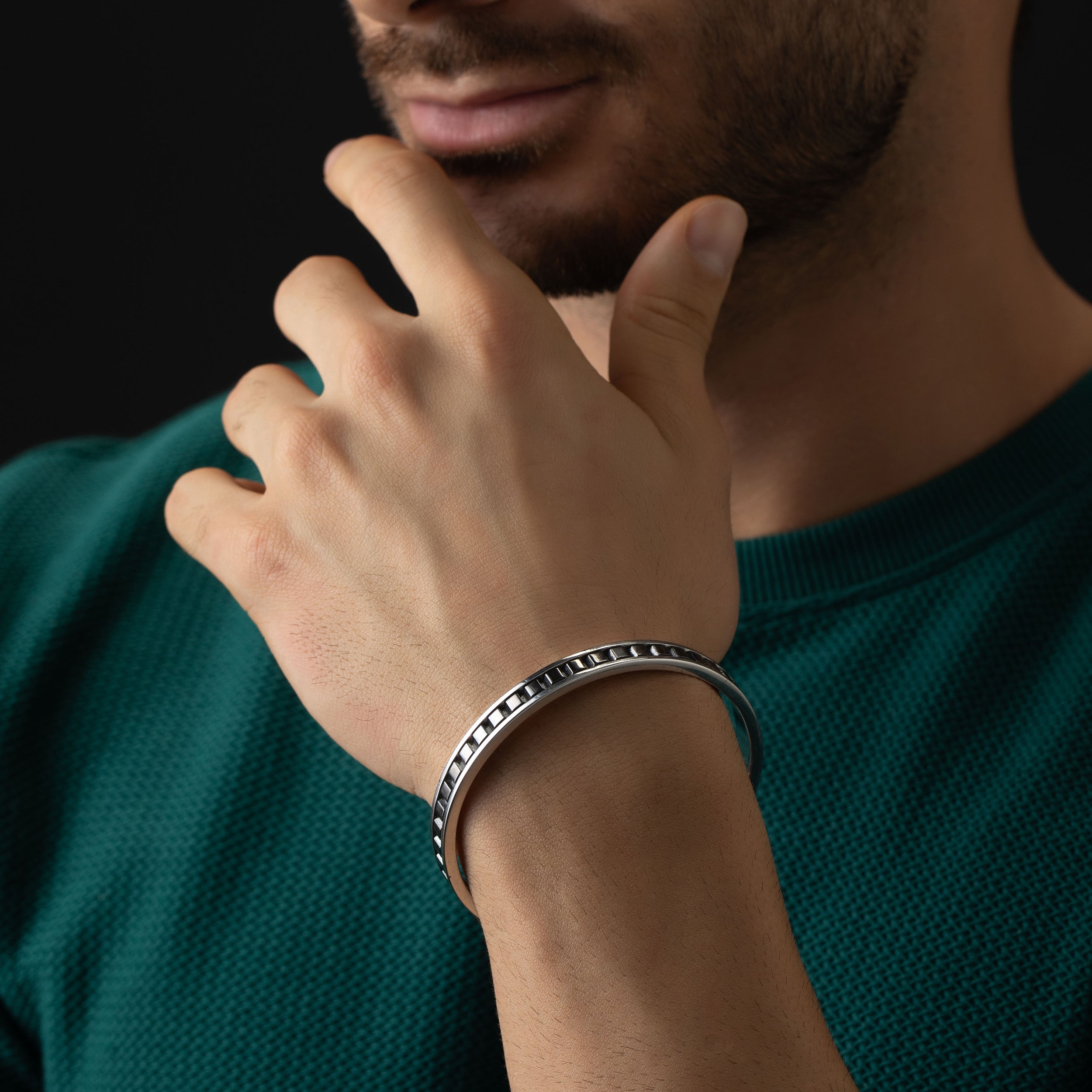 Black & Silver Geometric Men's Bangle | SKU : 0020420215, 0020420260, 0020675721