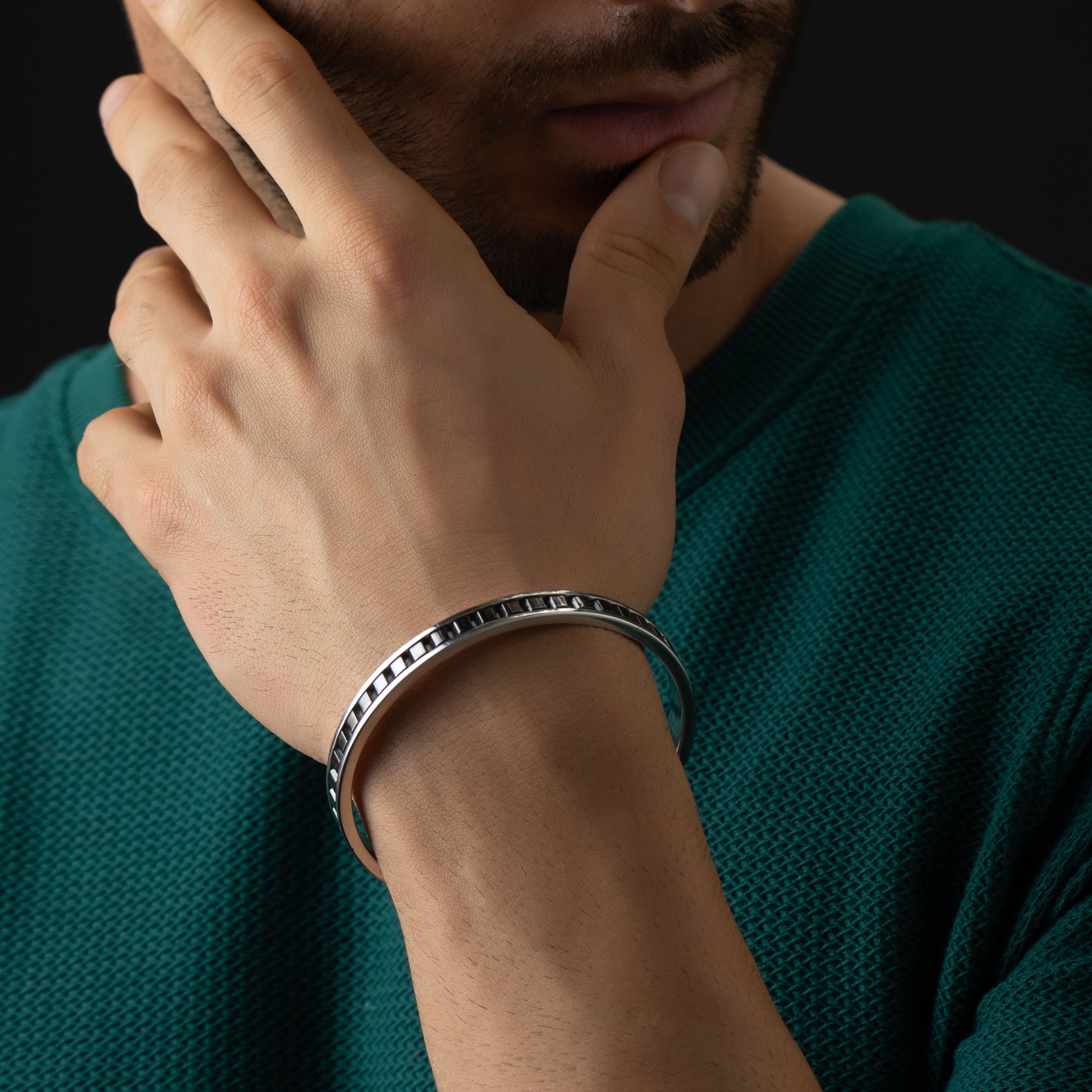 Black & Silver Geometric Men's Bangle | SKU : 0020420215, 0020420260, 0020675721