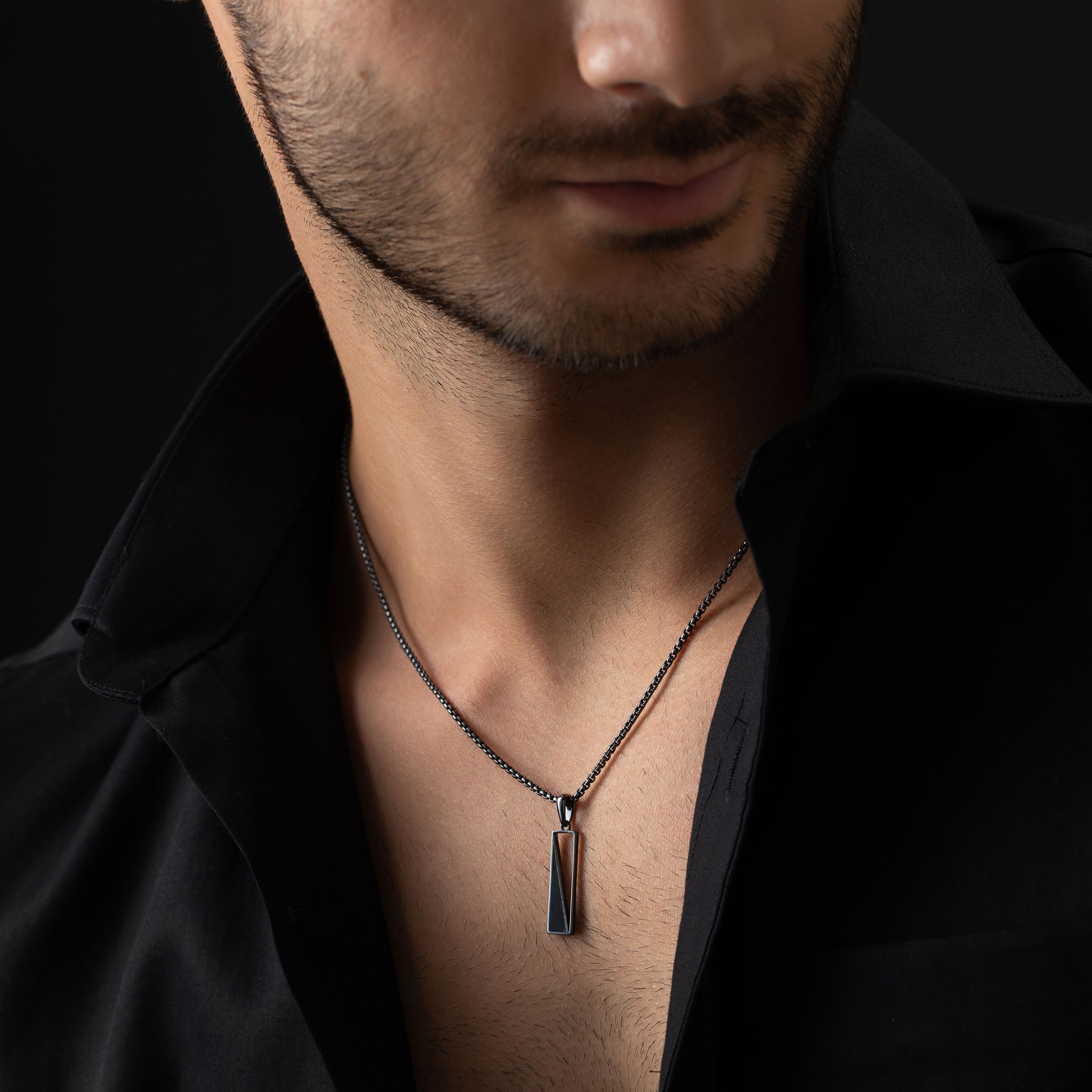 Sleek Black Silver Chain Pendant for Men | SKU : 0020418878, 0020418885 - crash.club by CKC