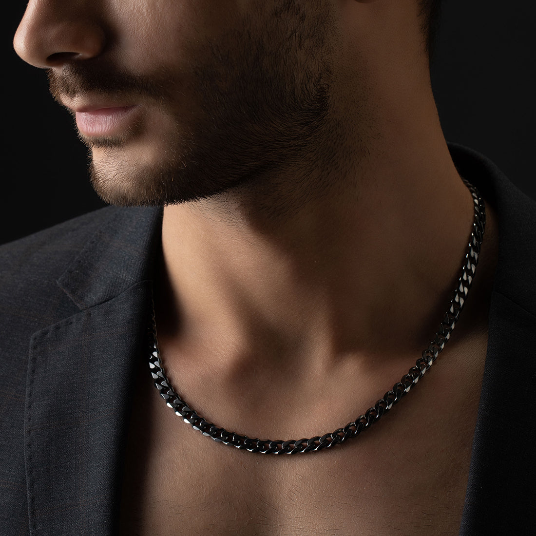 Black Sterling Silver Curb Chain Necklace | SKU : 0020420918, 0020420895 , 0020420888 - crash.club by CKC