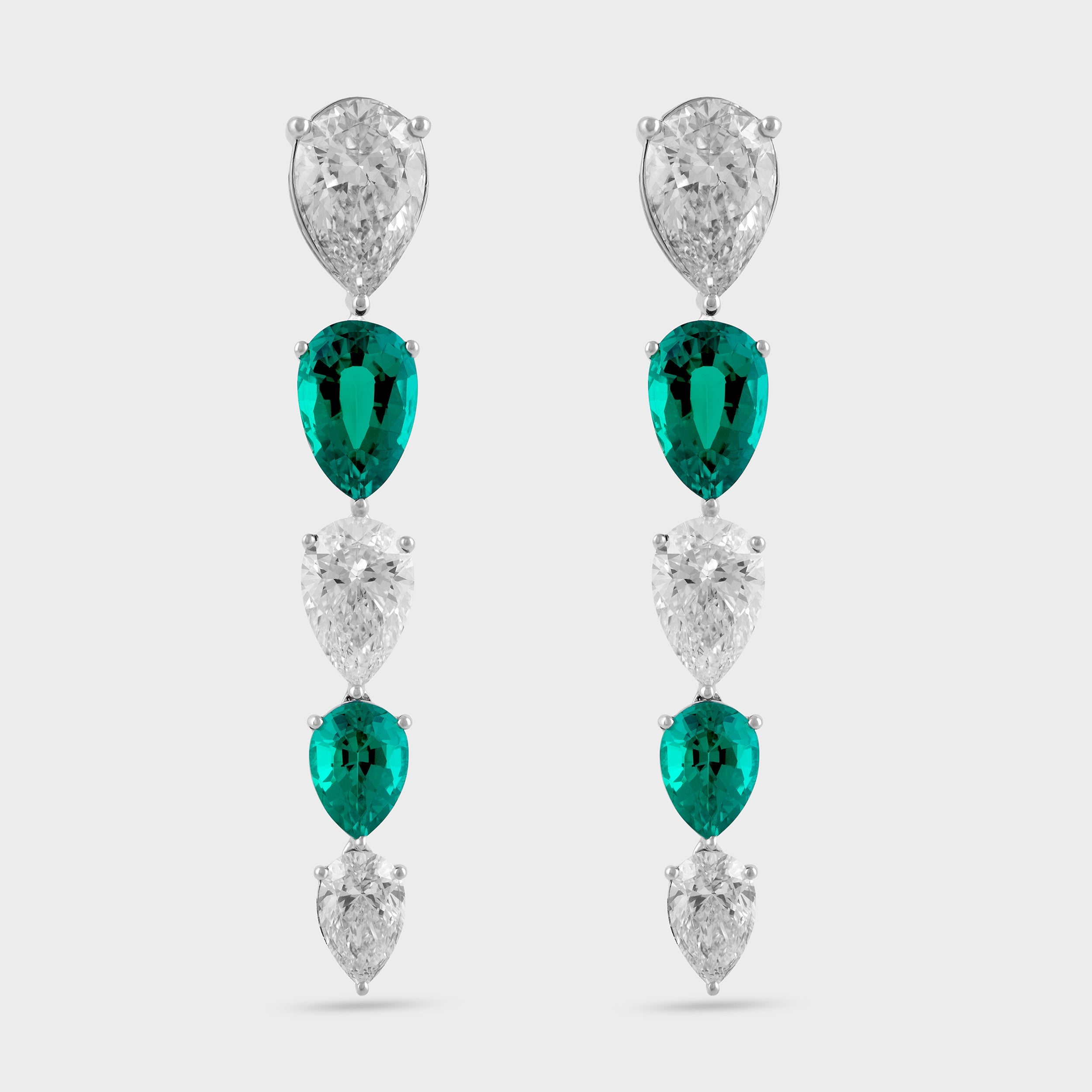 Pear Shaped Carat Radiant Cascade Diamond and Emerald Earrings SKU 0020602994