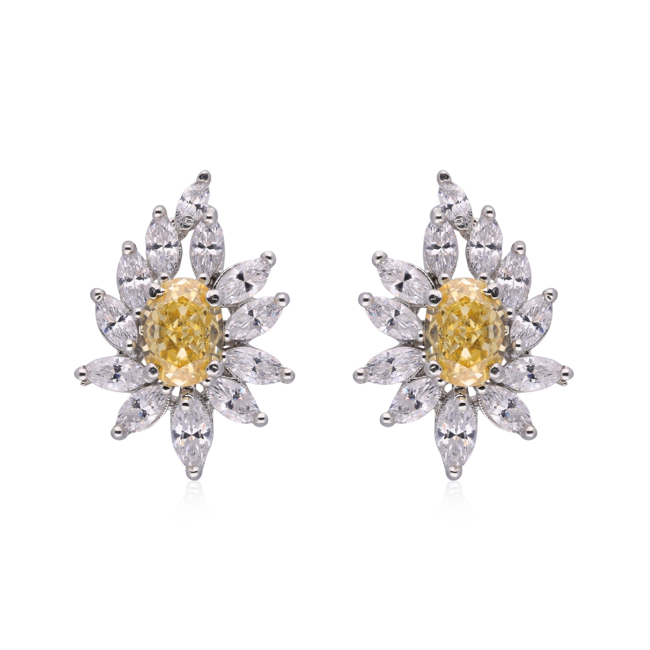 Yellow Oval Shaped Cubic Zircon Ear Studs | SKU : 0020604189, 0020309169, 0020309145, 0020309152, 0020308865 , 0020309176