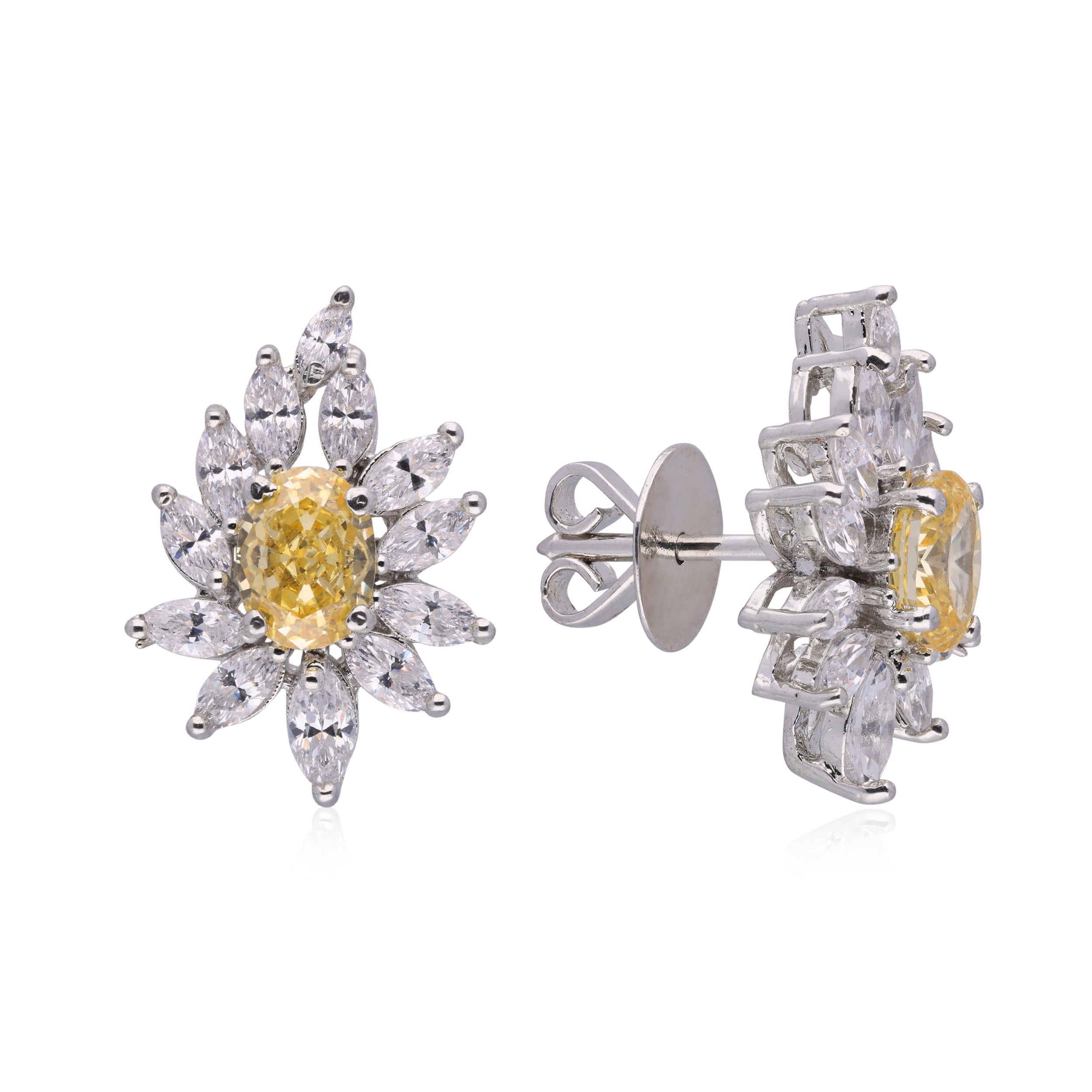 Yellow Oval Shaped Cubic Zircon Ear Studs | SKU : 0020604189, 0020309169, 0020309145, 0020309152, 0020308865 , 0020309176