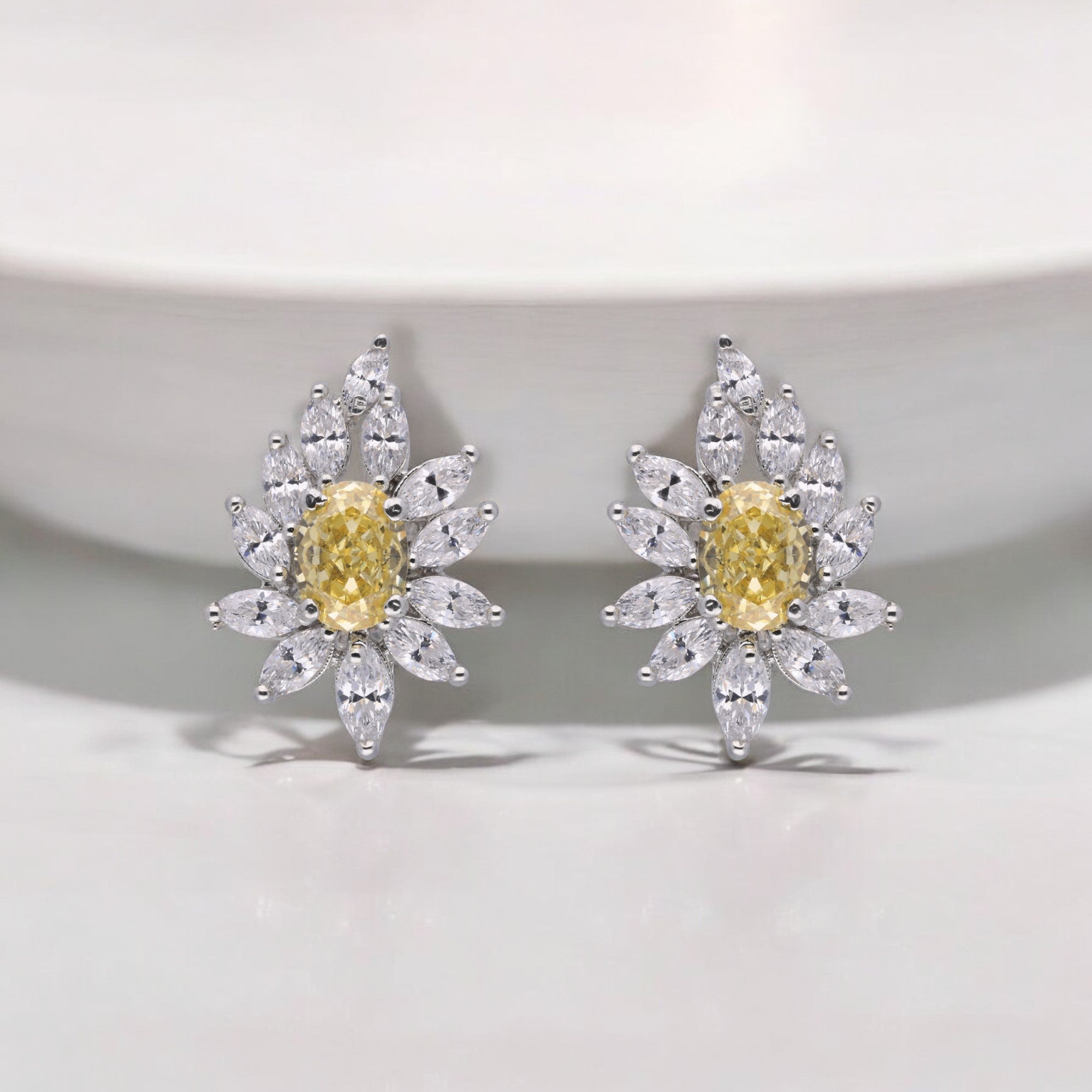 Yellow Oval Shaped Cubic Zircon Ear Studs | SKU : 0020604189, 0020309169, 0020309145, 0020309152, 0020308865 , 0020309176