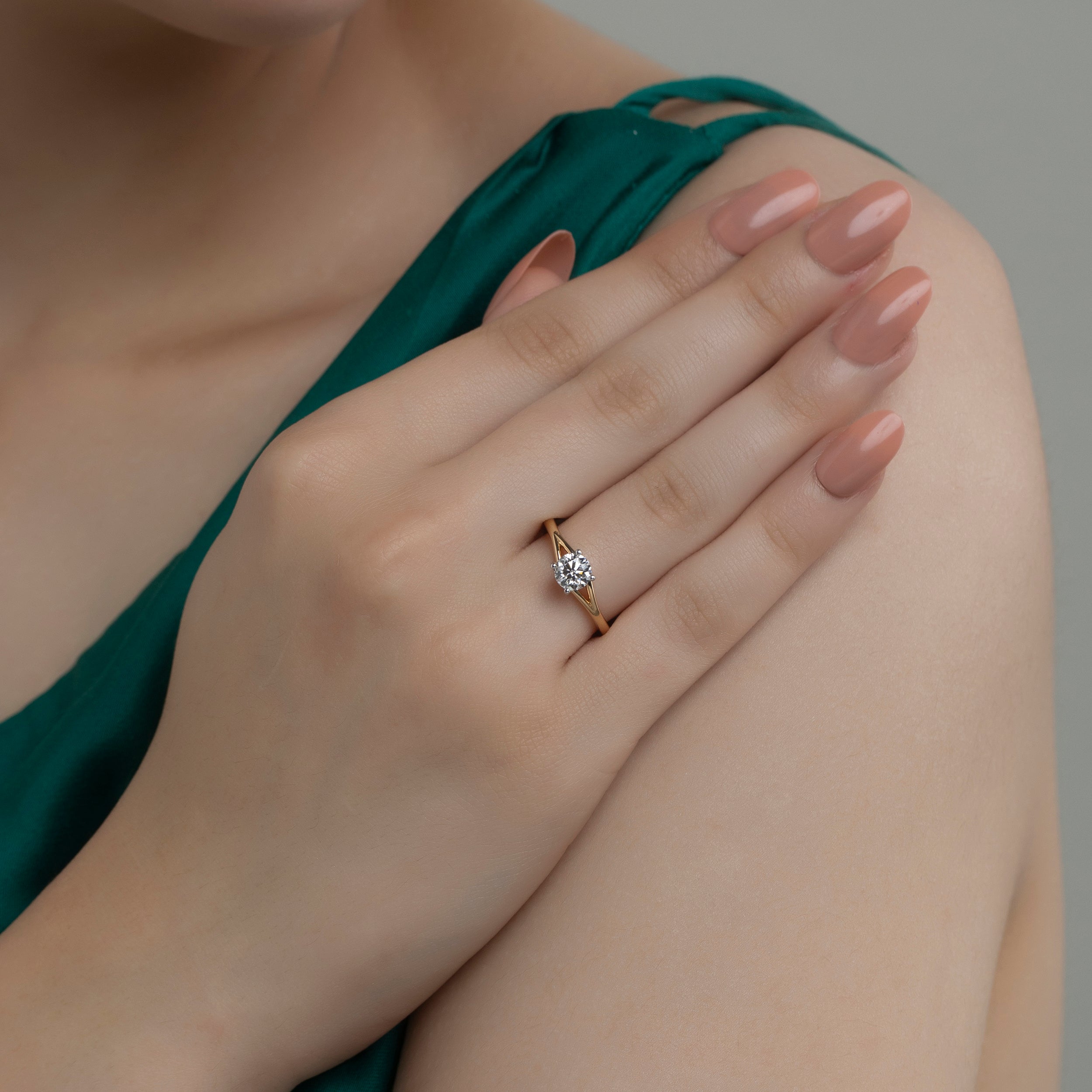 Round Brilliant 0.71 Carat Lab Grown Solitaire Diamond Yellow Gold Band Ring | SKU : 0020606855