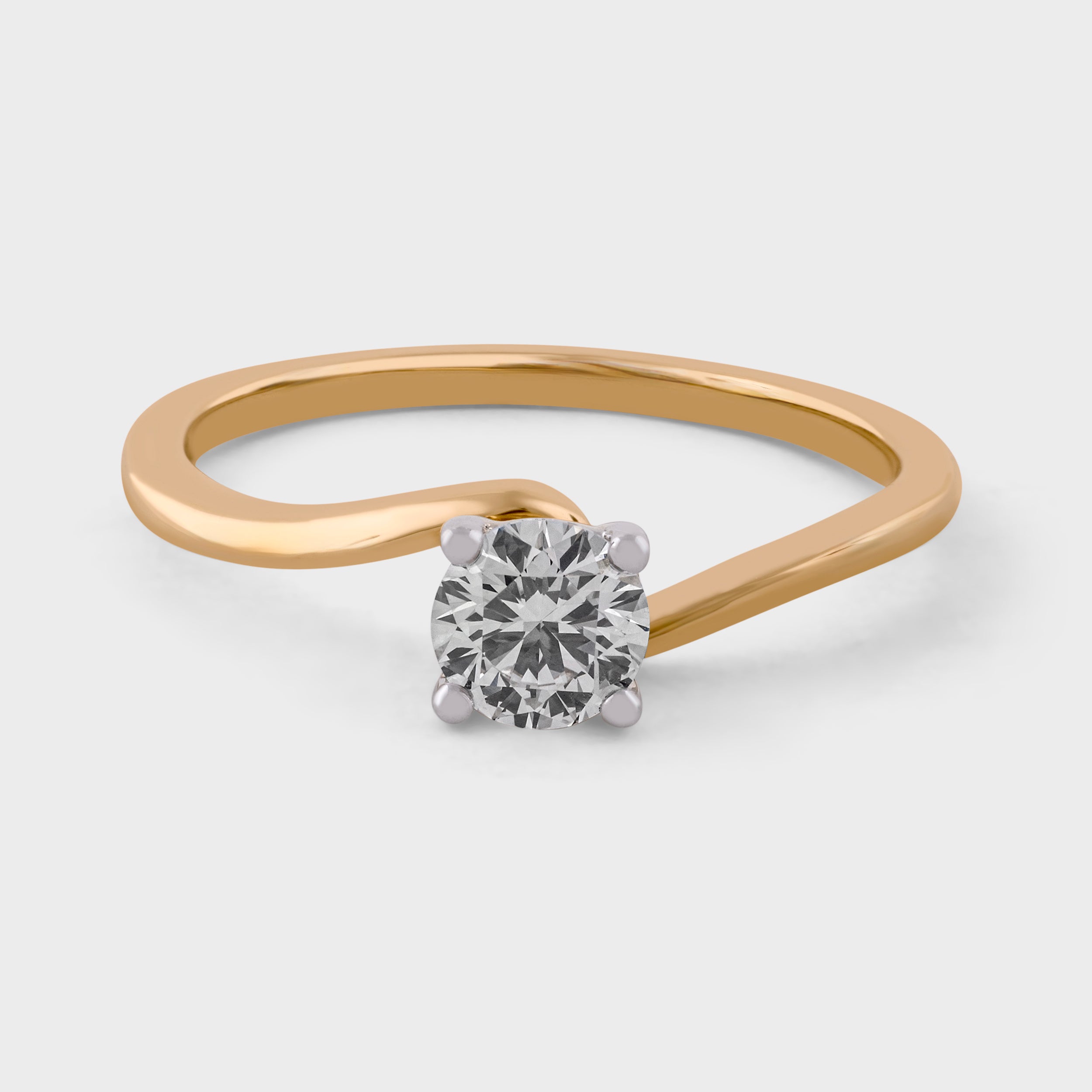 Round Brilliant 0.51 Carat Lab Grown Solitaire Diamond Yellow Gold Cross Band Ring | SKU : 0020683887