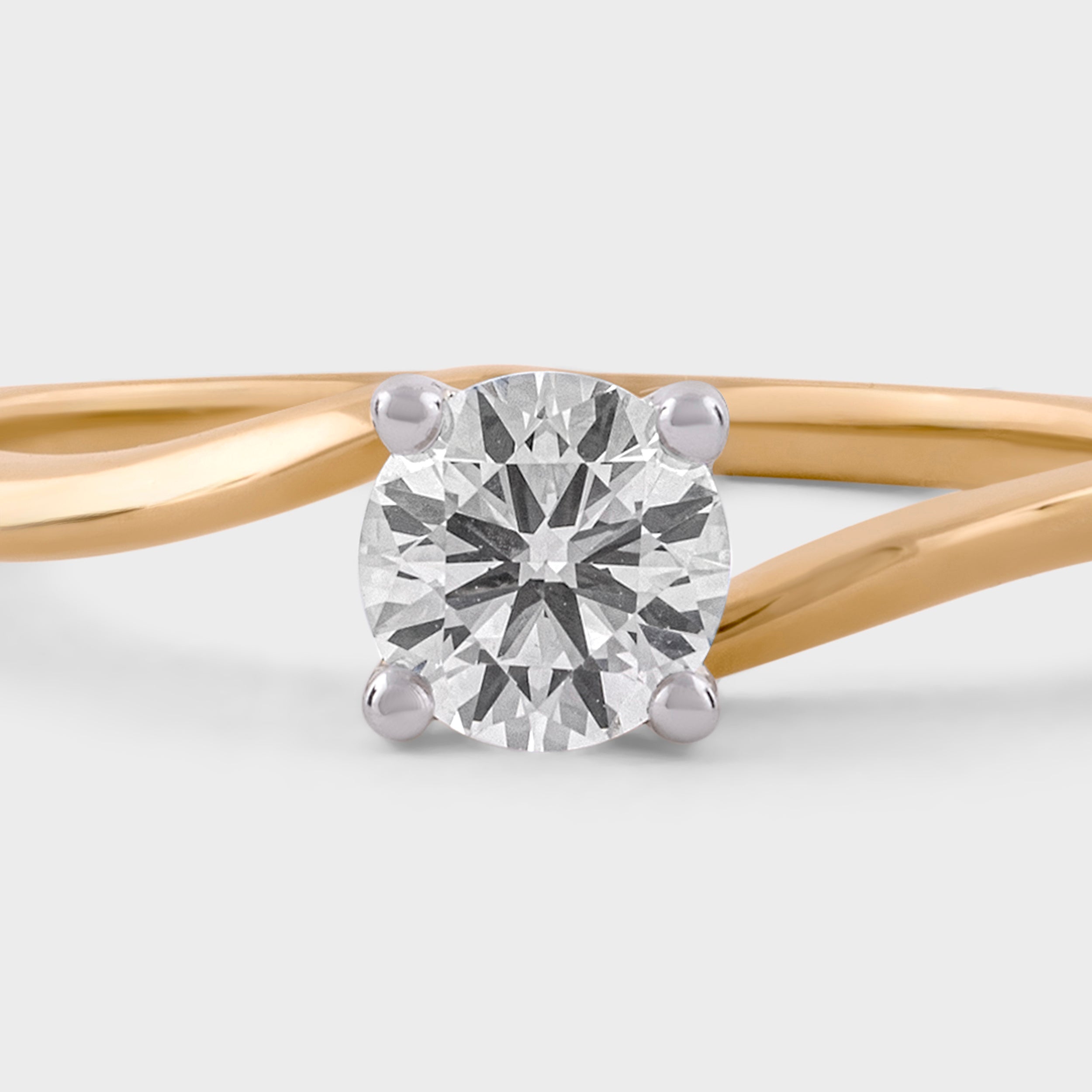 Round Brilliant 0.51 Carat Lab Grown Solitaire Diamond Yellow Gold Cross Band Ring | SKU : 0020683887