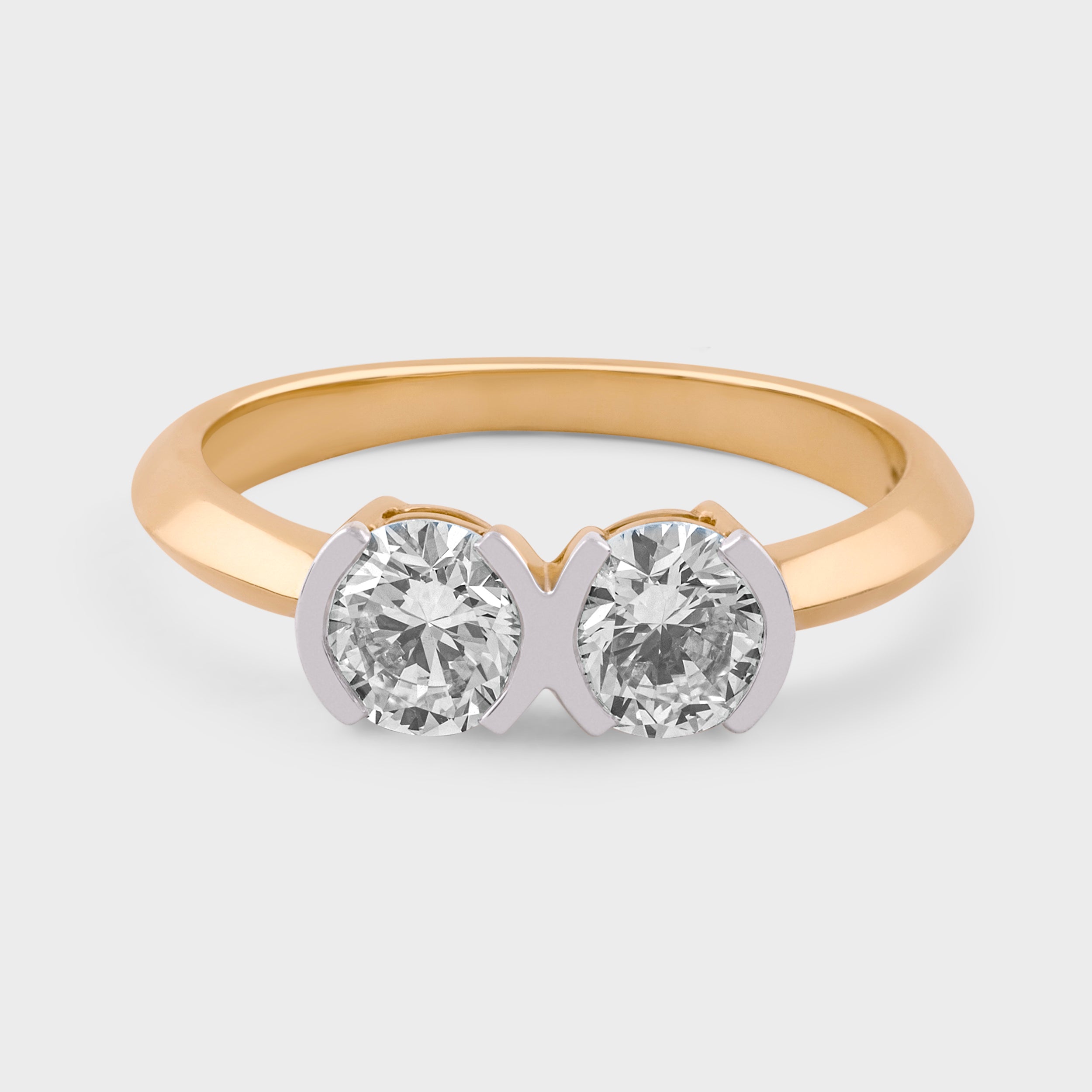 Round Brilliant 1.09 Carat Lab Grown Dual Solitaire Diamond Yellow Gold Band Ring | SKU :0020606916