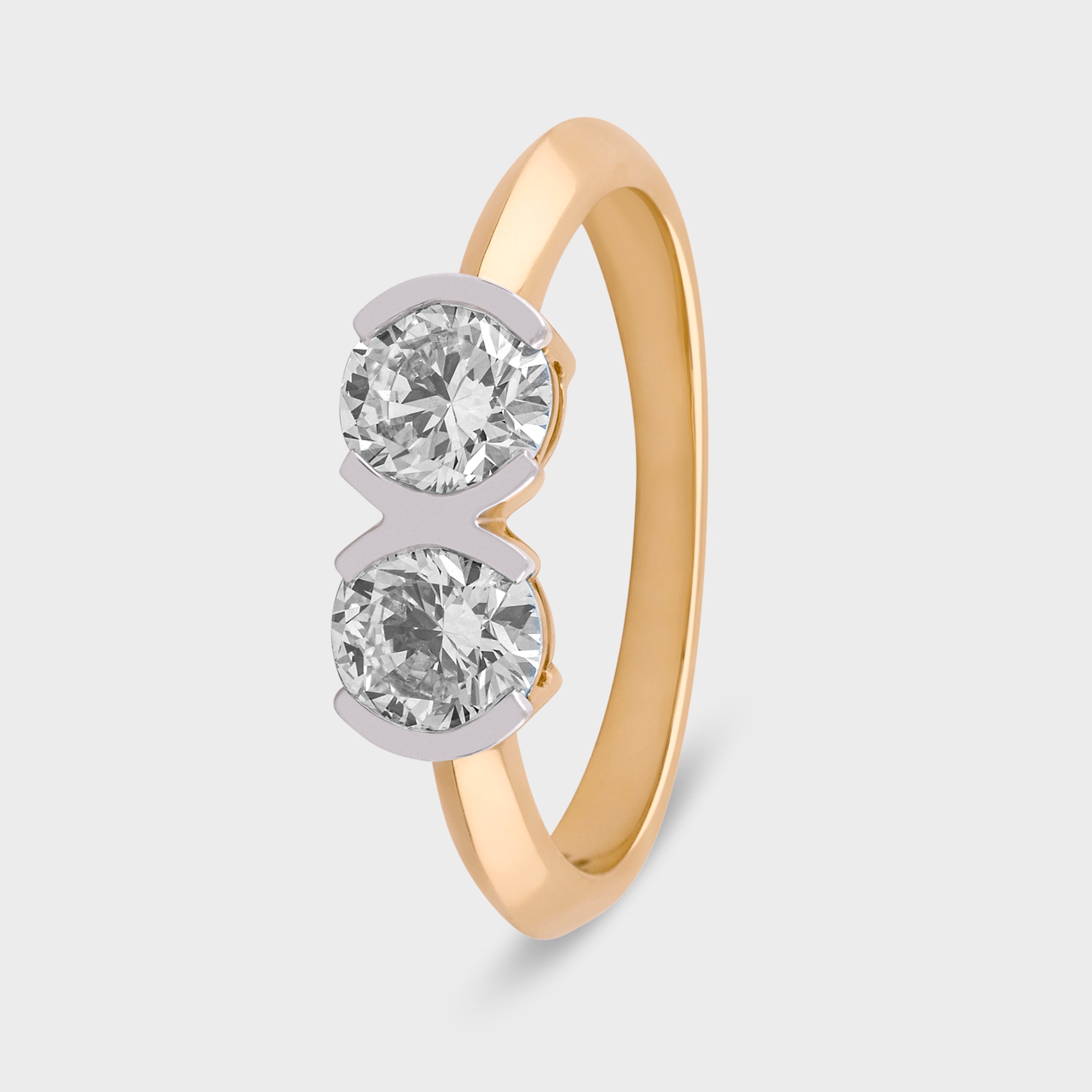 Round Brilliant 1.09 Carat Lab Grown Dual Solitaire Diamond Yellow Gold Band Ring | SKU :0020606916
