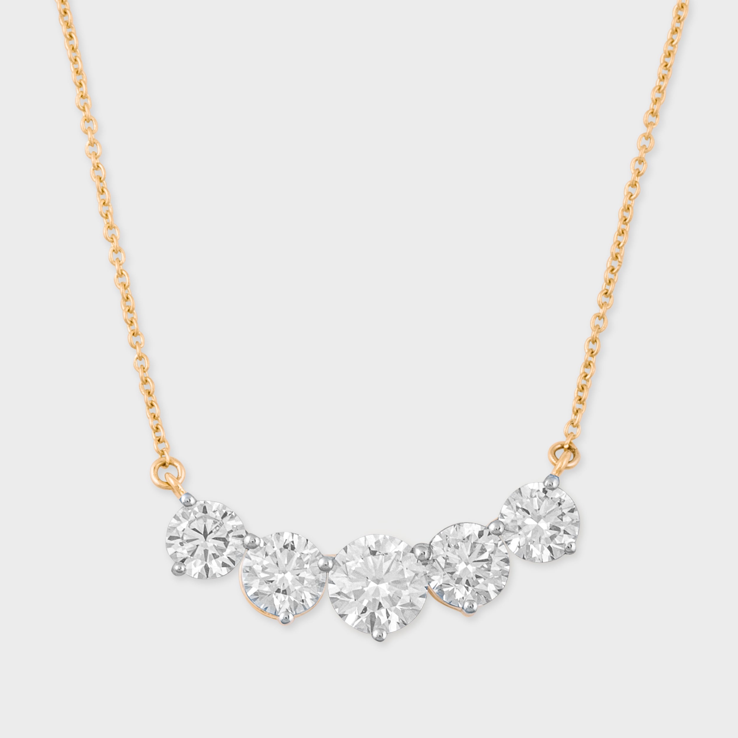 Round Brilliant 3.60 Carat Lab Grown five Solitaire Diamond Yellow Gold Chain Pendant | SKU : 0020683894