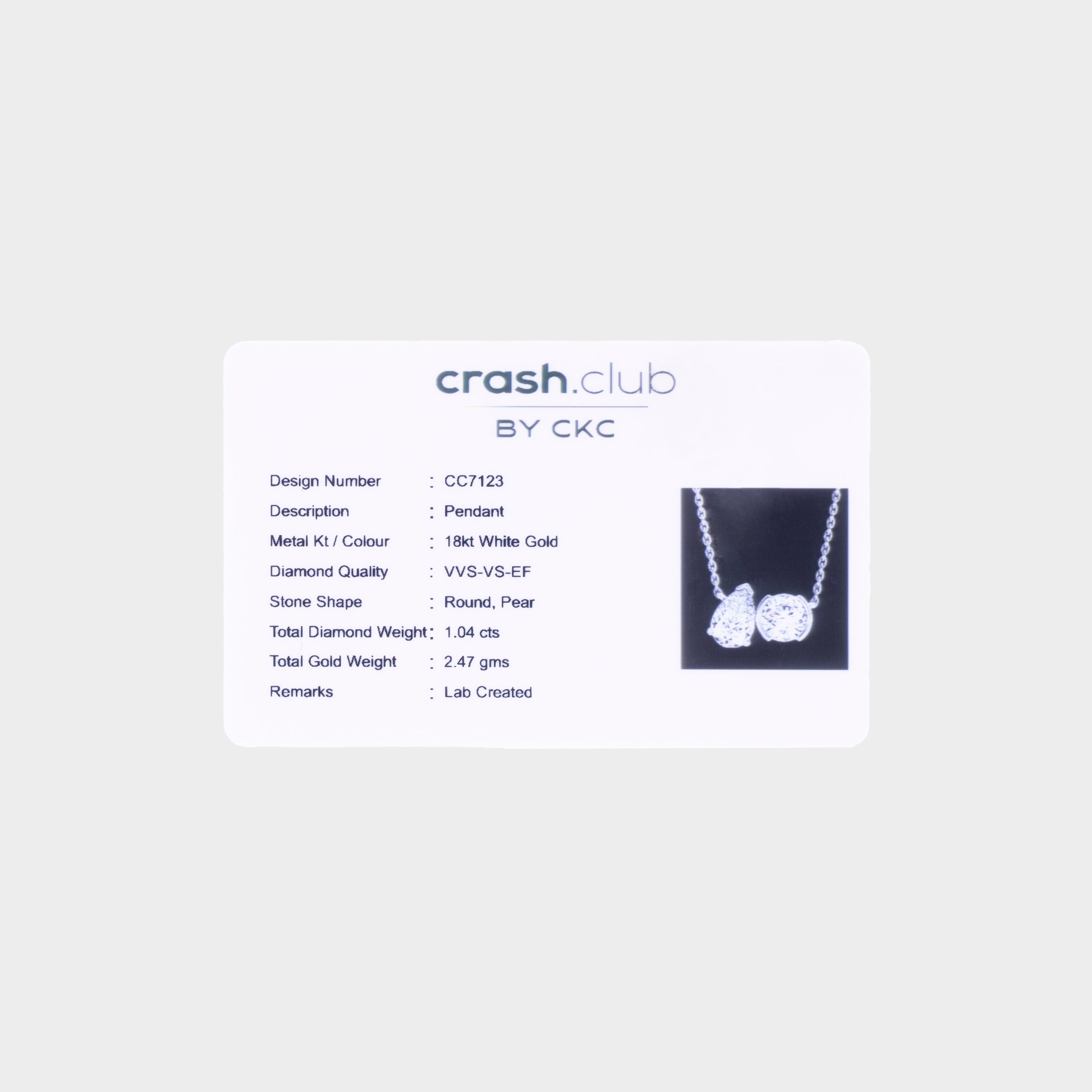 Charming Pear and Round Brilliant 1.04 Carat Lab-Grown Diamond Chain Pendant | SKU : 0020622084