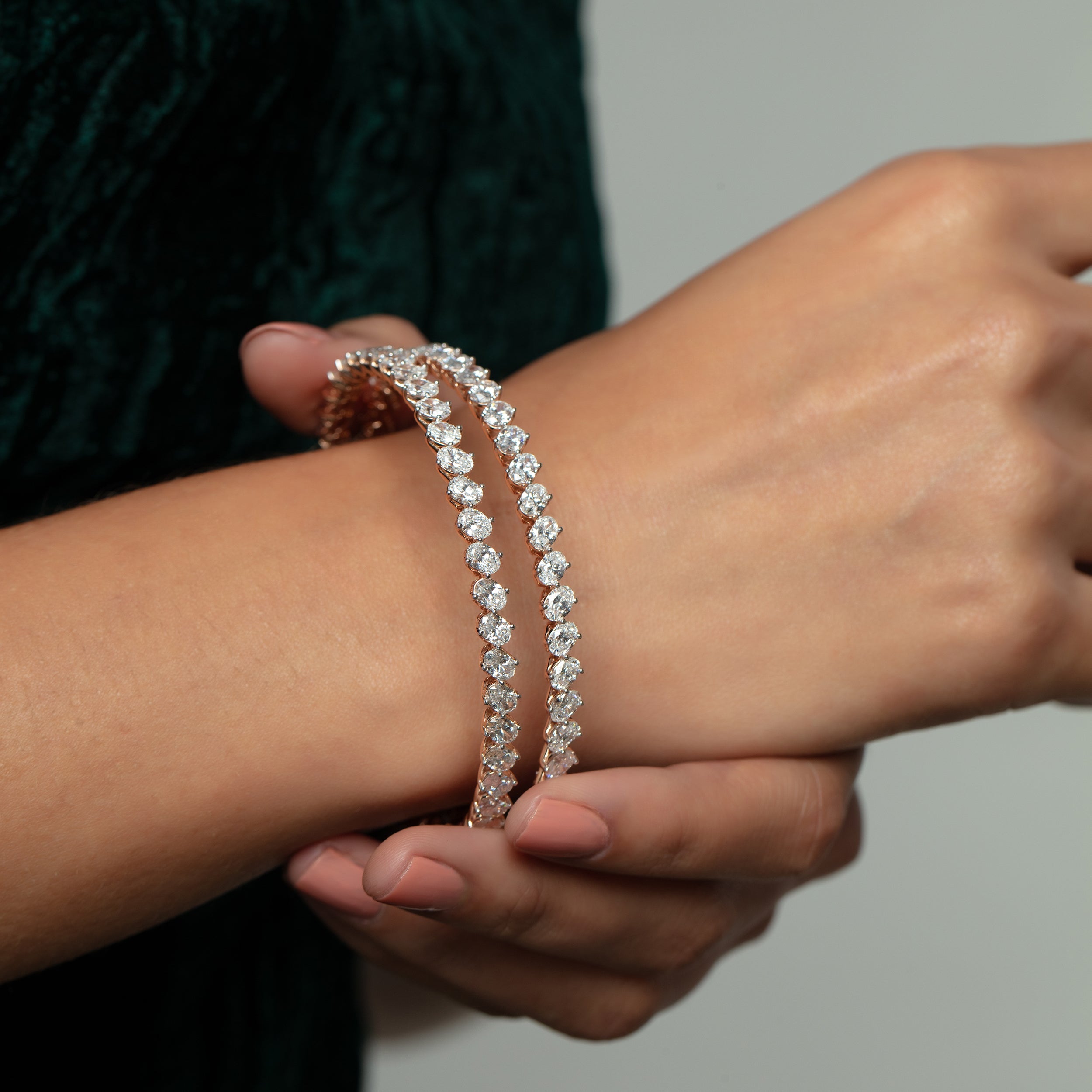 Oval Cut 21.68 Carat Lab-Grown Diamond Solitaire Bangle Pair in 18kt Rose Gold | SKU : 0020636159