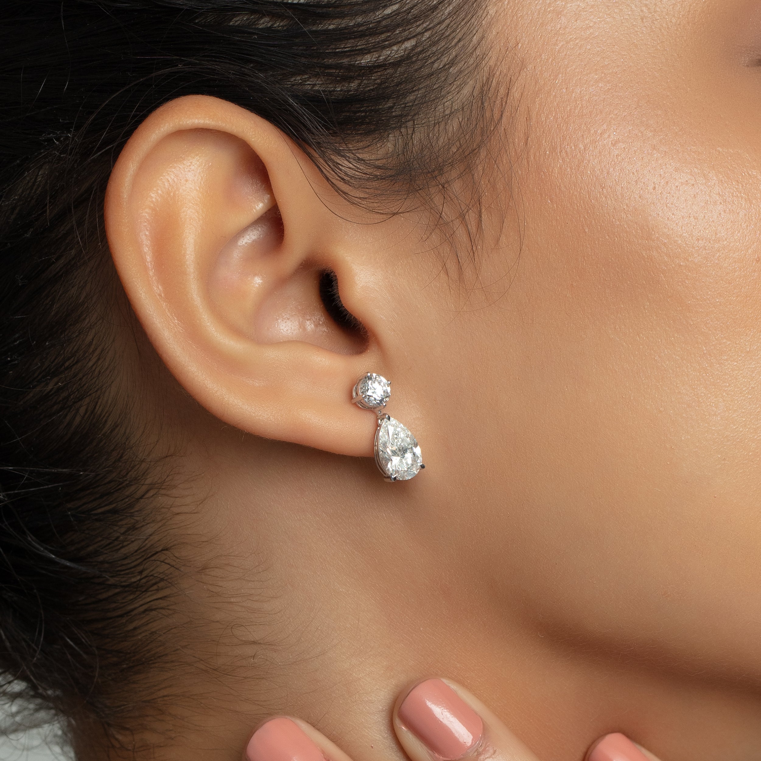 Dual Diamond 4.04 Carat Lab-Grown Diamond Pair Drop Earrings in 18KT White Gold | SKU : 0020705664