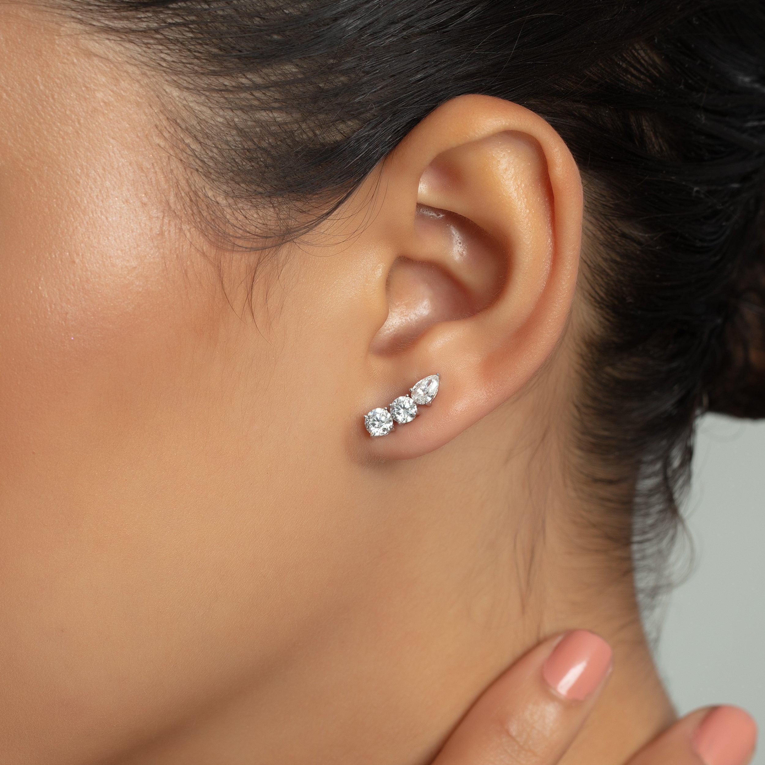 Triple Diamond 1.60 Carat Lab Grown Diamond Crossover Pair Drop Earrings in 18KT White Gold | SKU : 0020705695