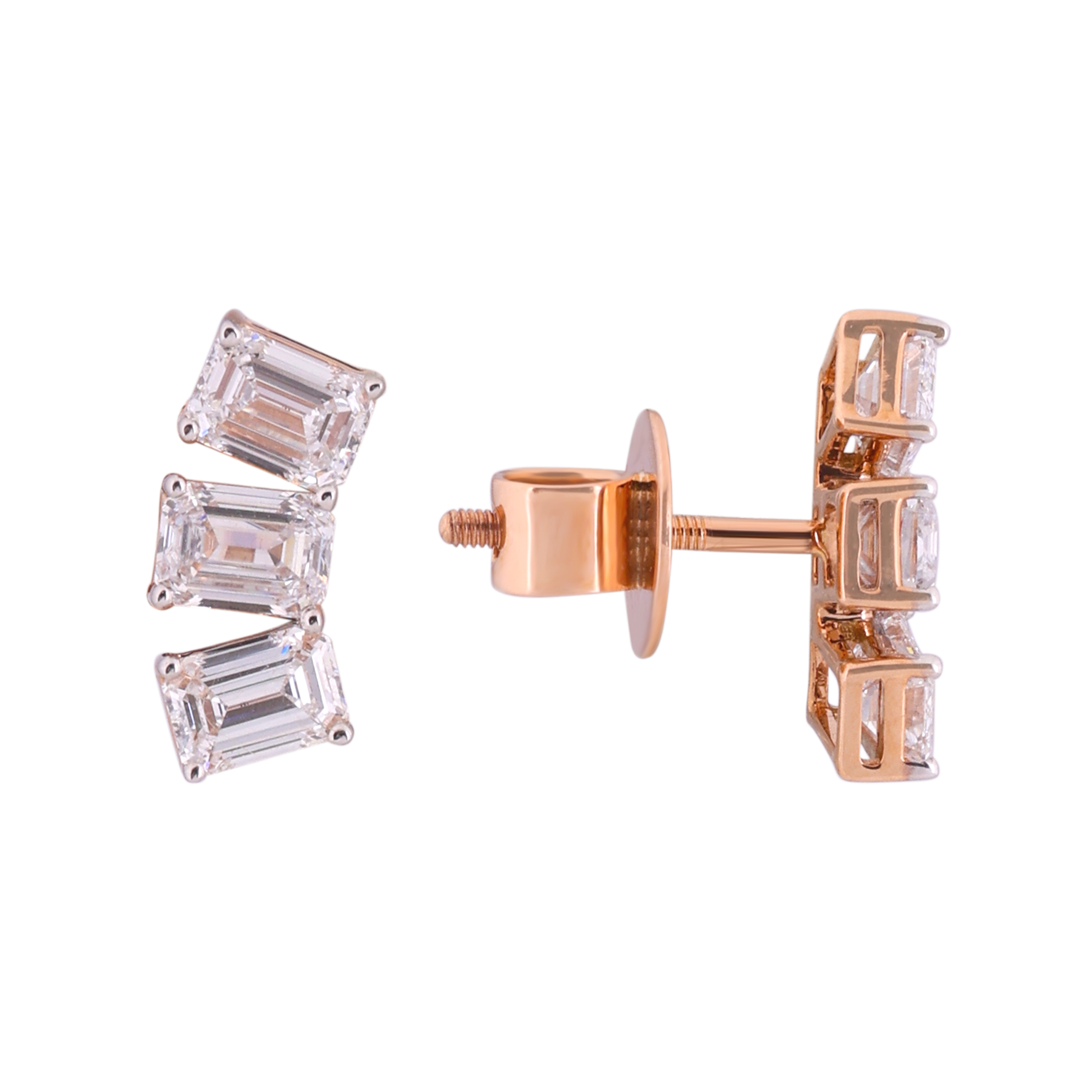 Emerald-Cut 2.24 Carat Lab-Grown Diamond Pair Earstuds in 18KT Rose Gold | SKU : 0020718473
