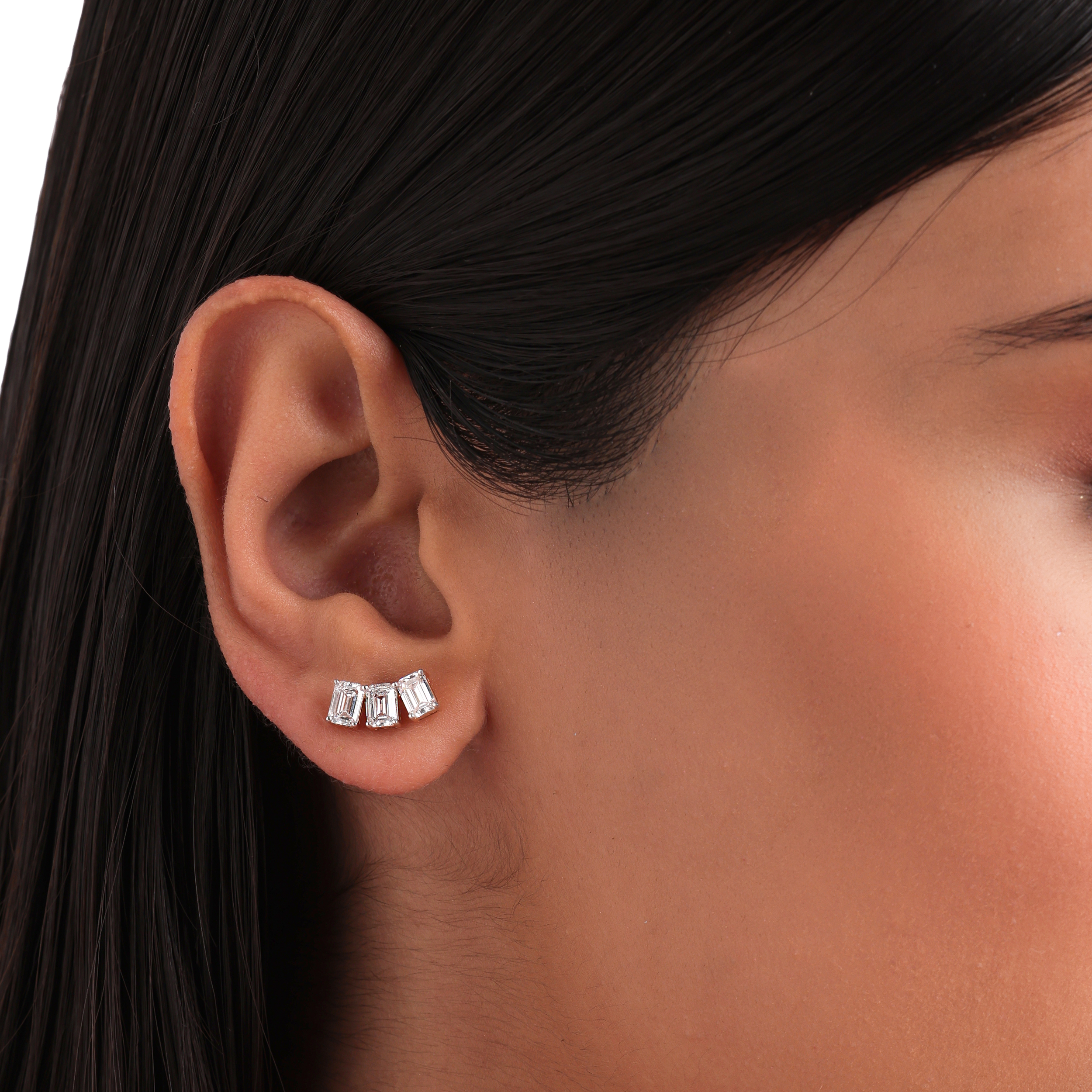 Emerald-Cut 2.24 Carat Lab-Grown Diamond Pair Earstuds in 18KT Rose Gold | SKU : 0020718473