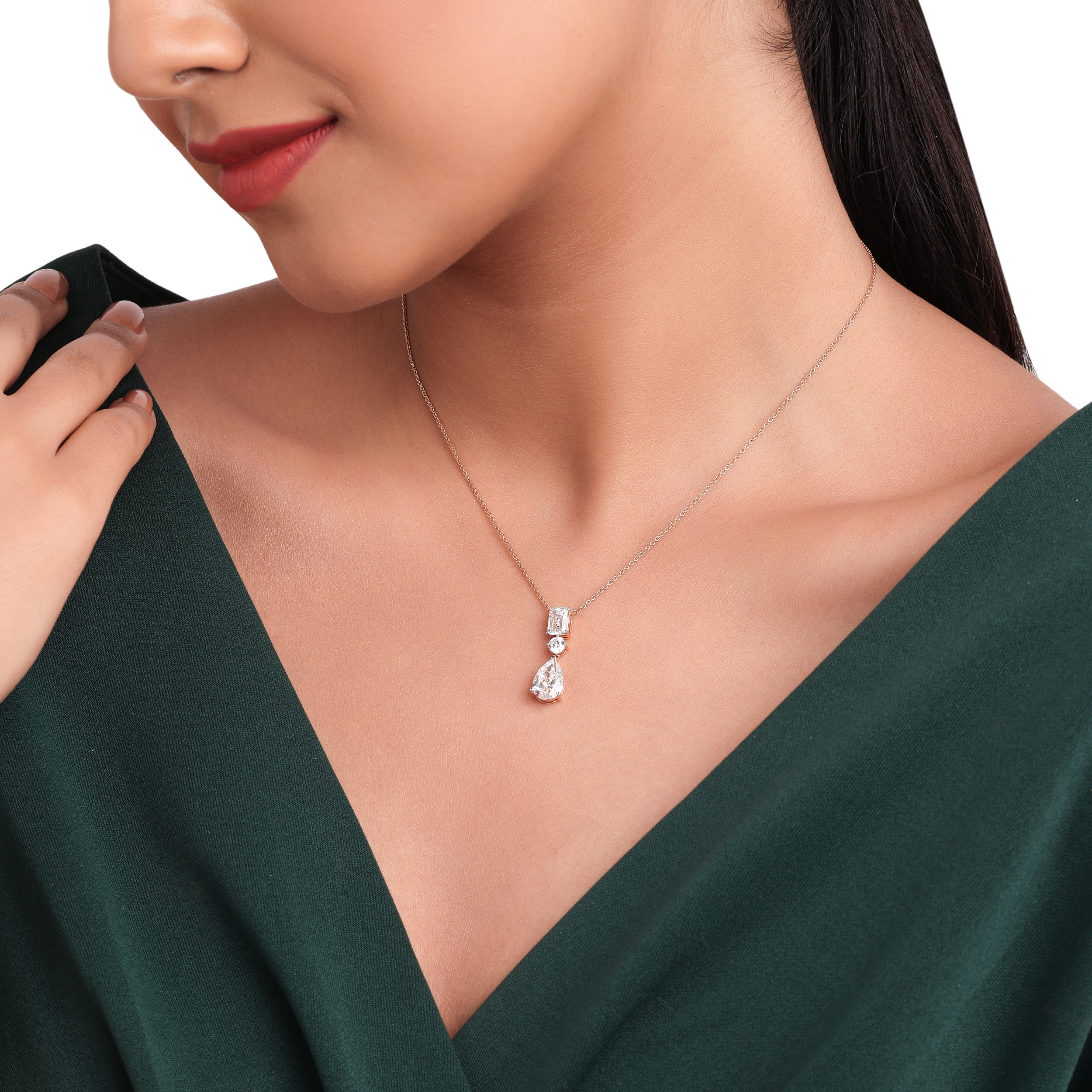 Various-Cut 3.46 Carat Triple Lab-Grown Diamond Design Necklace in White Gold | SKU : 0020719463