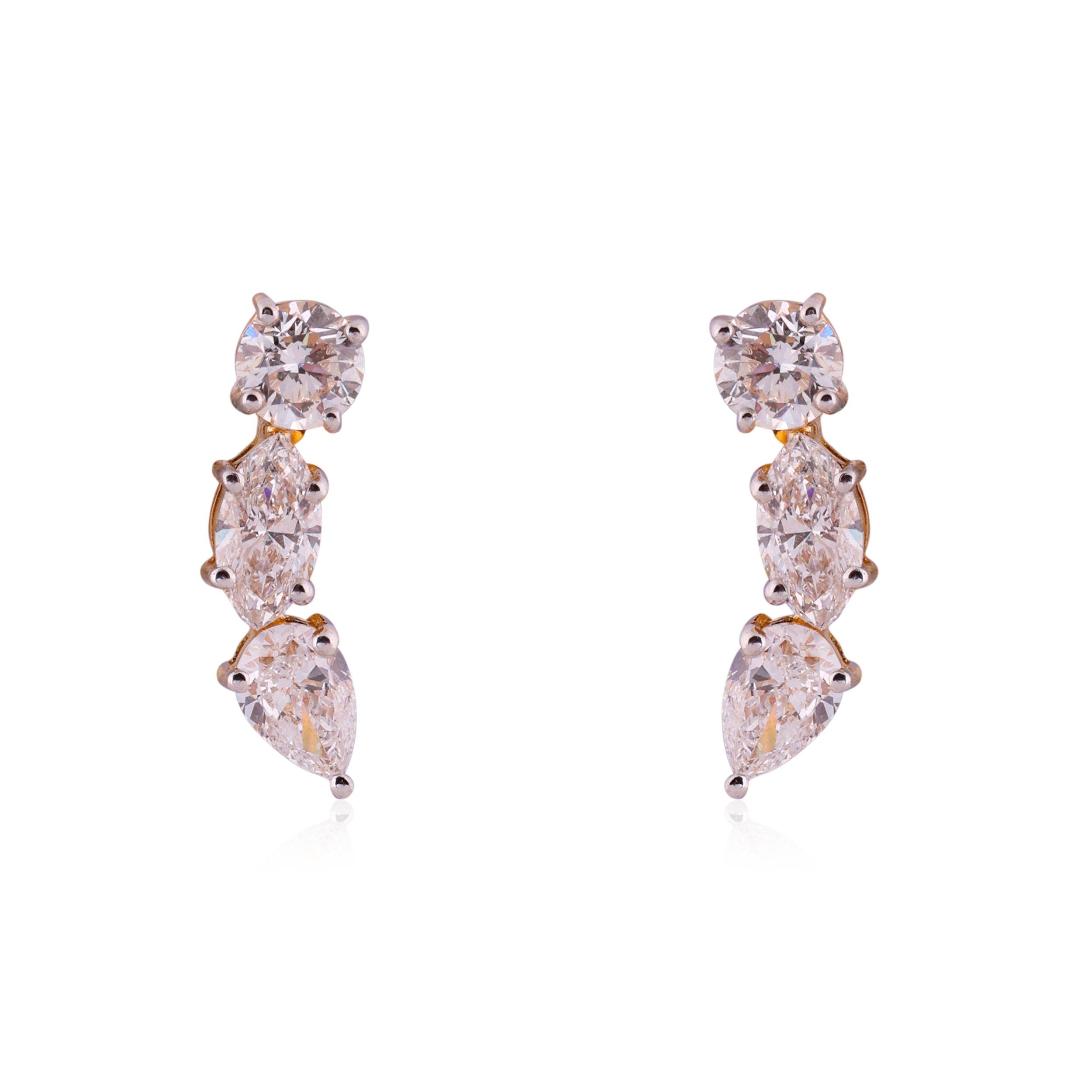 Triple Cut 1.850 Carat Lab-Grown Diamond Pair Earstuds in 18KT Yellow Gold| SKU : 0020719883