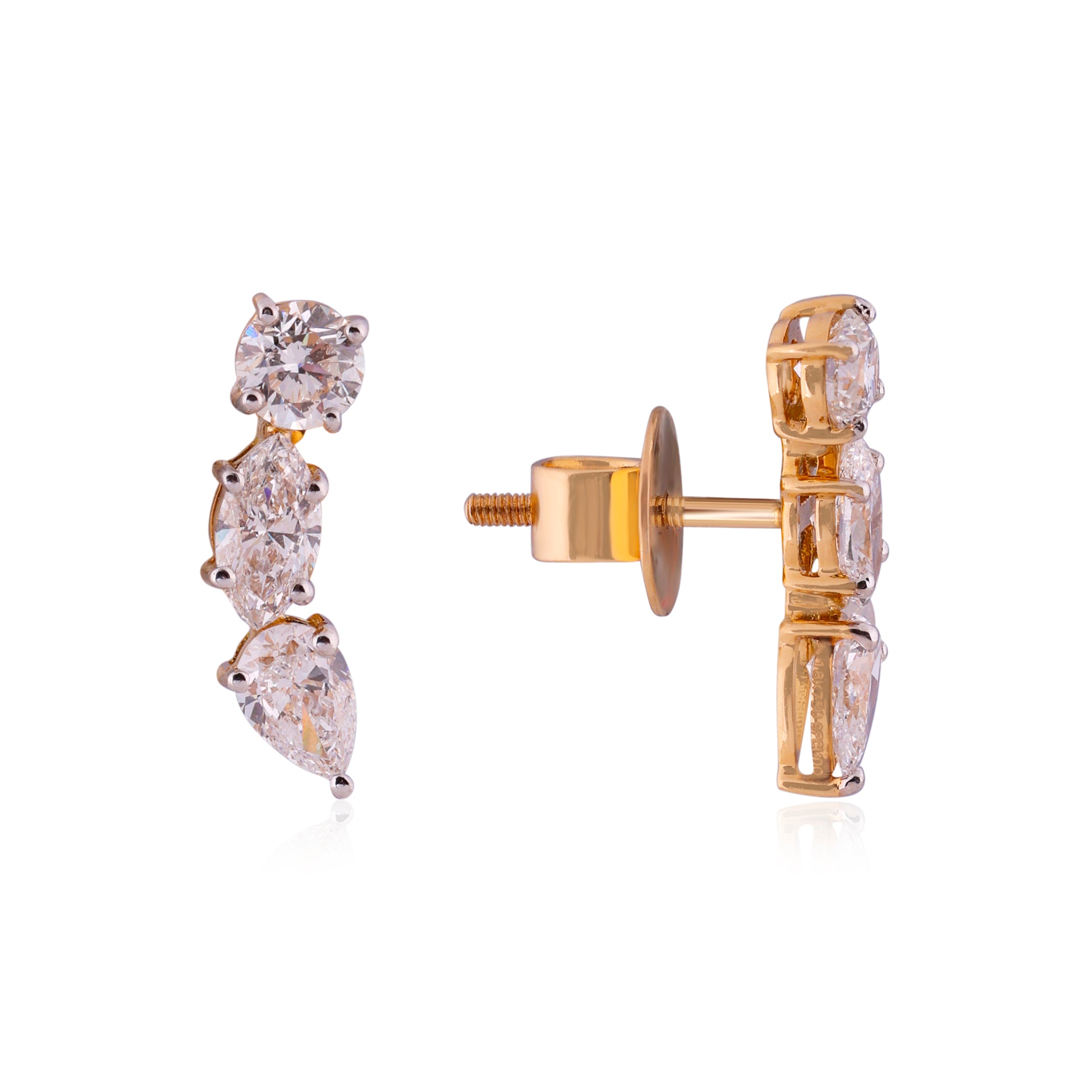 Triple Cut 1.850 Carat Lab-Grown Diamond Pair Earstuds in 18KT Yellow Gold| SKU : 0020719883