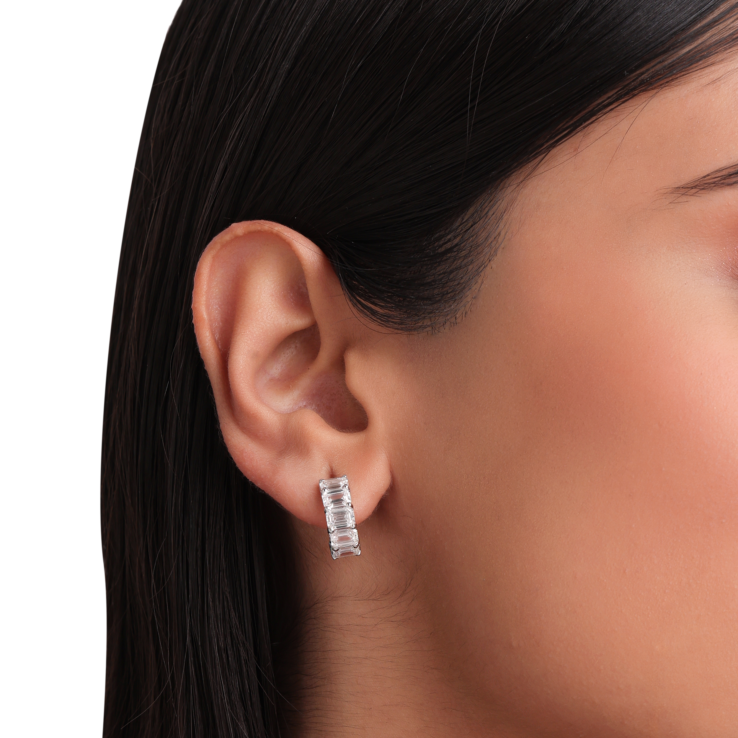Emerald-Cut 5.960 Carat Lab-Grown Diamond Pair Earstuds in 18KT White Gold | SKU : 0020719906