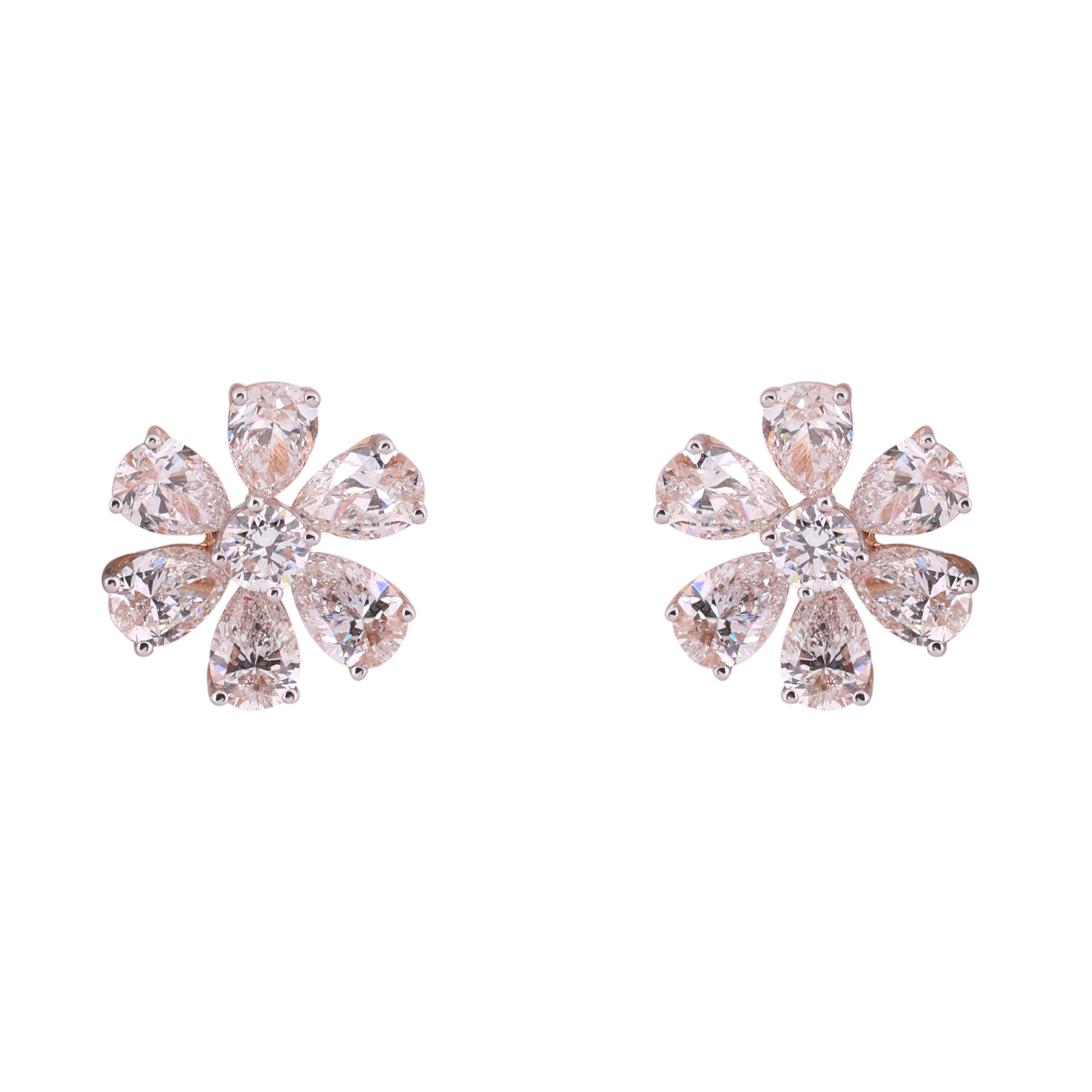 Floral Pear-Shaped 5.15 Carat Lab-Grown Diamond Pair Ear Studs in 18K Rose Gold | SKU : 0020719913