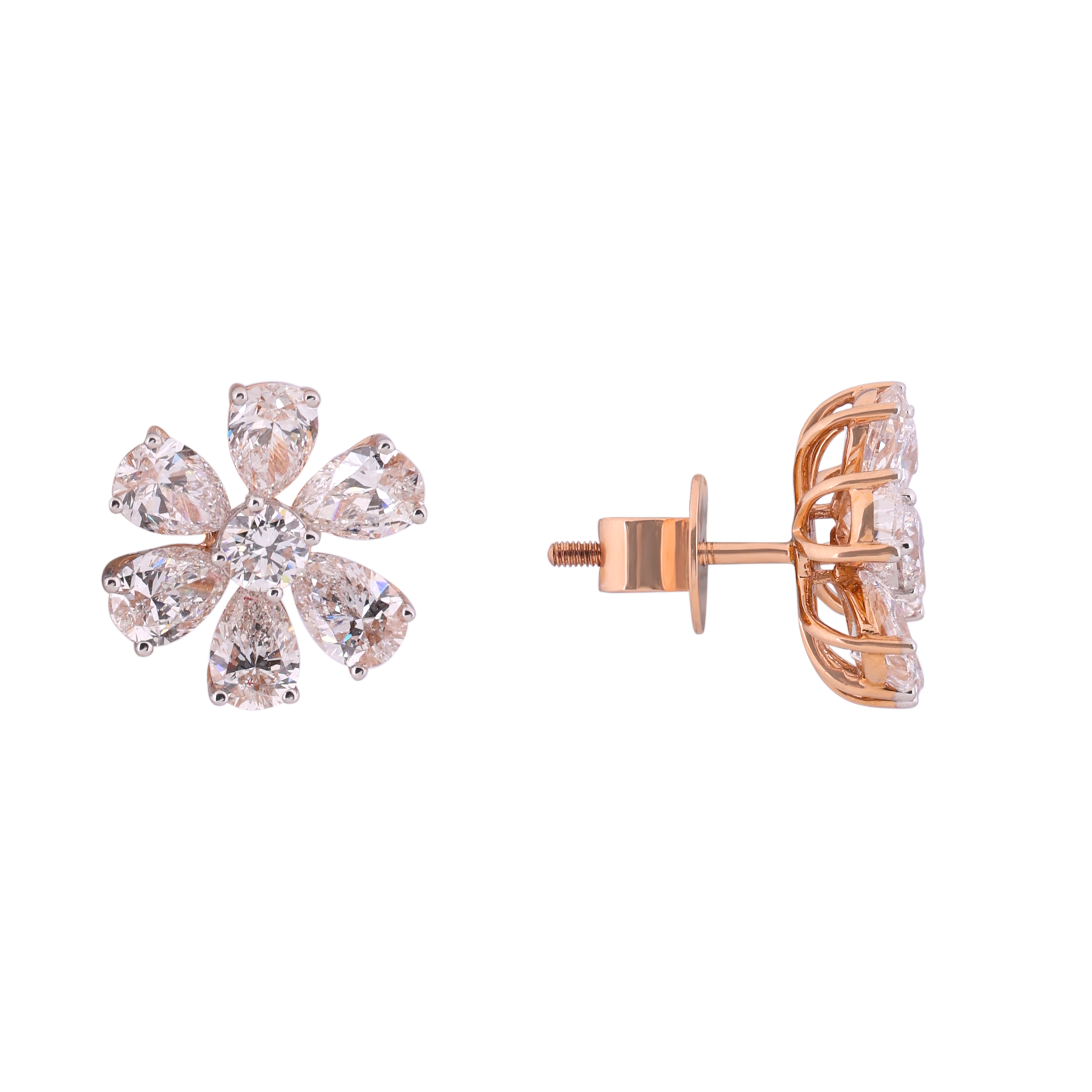 Floral Pear-Shaped 5.15 Carat Lab-Grown Diamond Pair Ear Studs in 18K Rose Gold | SKU : 0020719913