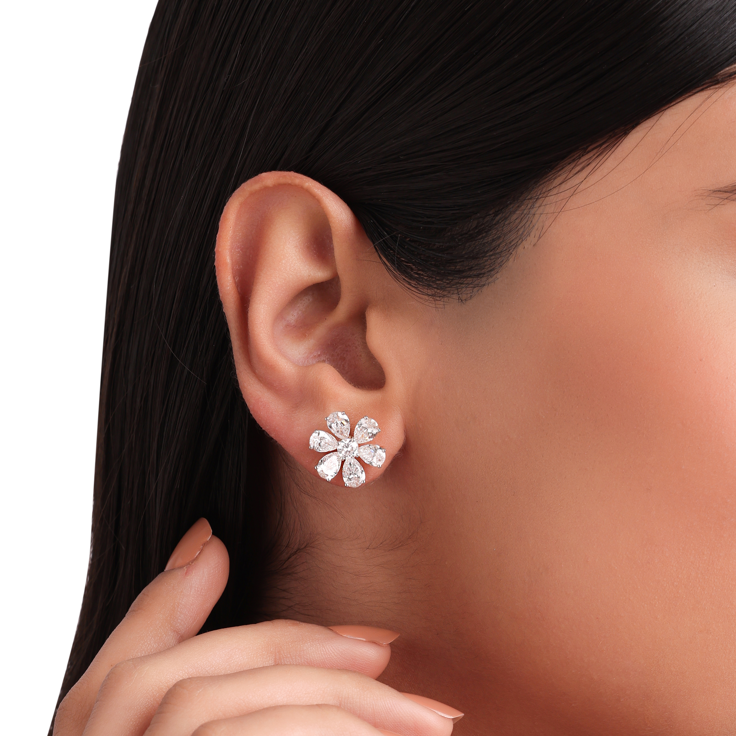 Floral Pear-Shaped 5.15 Carat Lab-Grown Diamond Pair Ear Studs in 18K Rose Gold | SKU : 0020719913