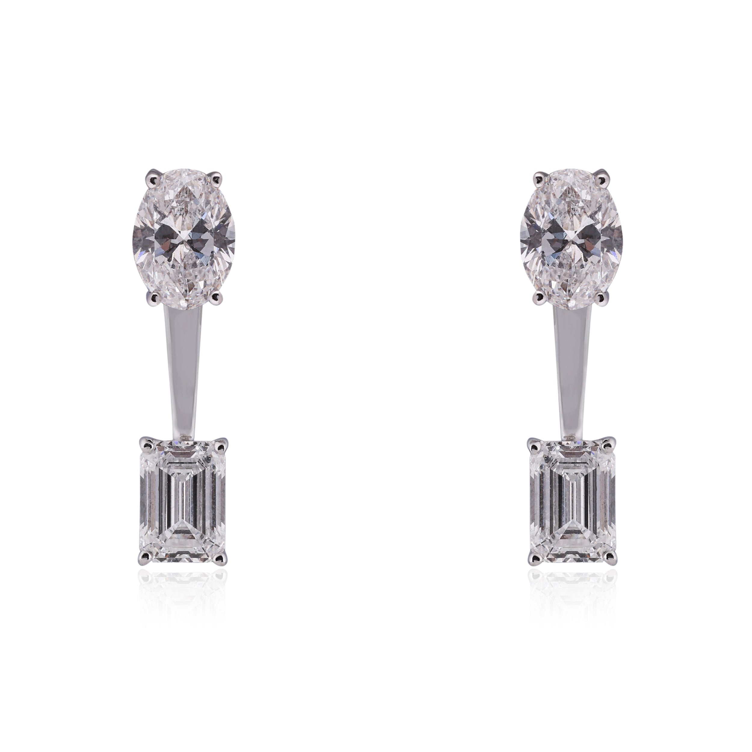 Oval & Emerald-Cut 4.07 Carat Lab-Grown Diamond Pair Ear Drops in 18K White Gold | SKU : 0020720759