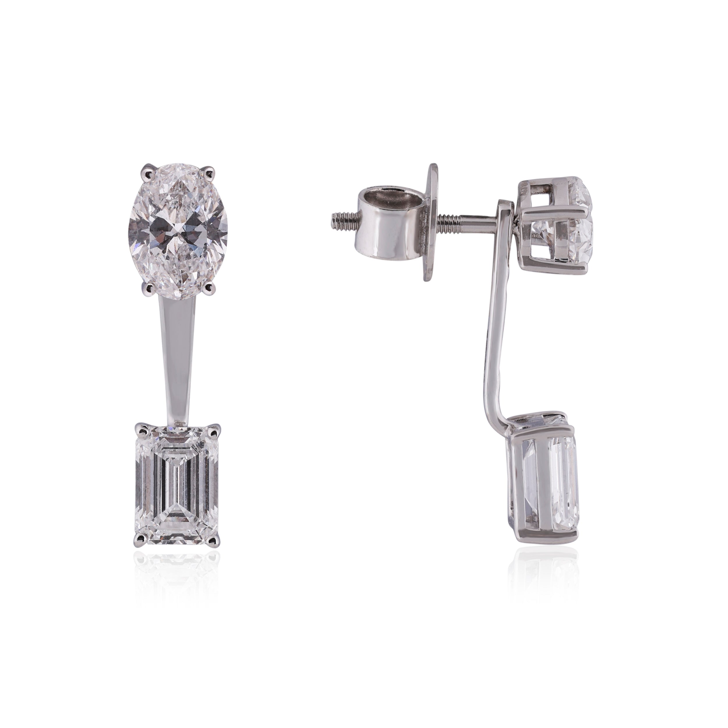 Oval & Emerald-Cut 4.07 Carat Lab-Grown Diamond Pair Ear Drops in 18K White Gold | SKU : 0020720759