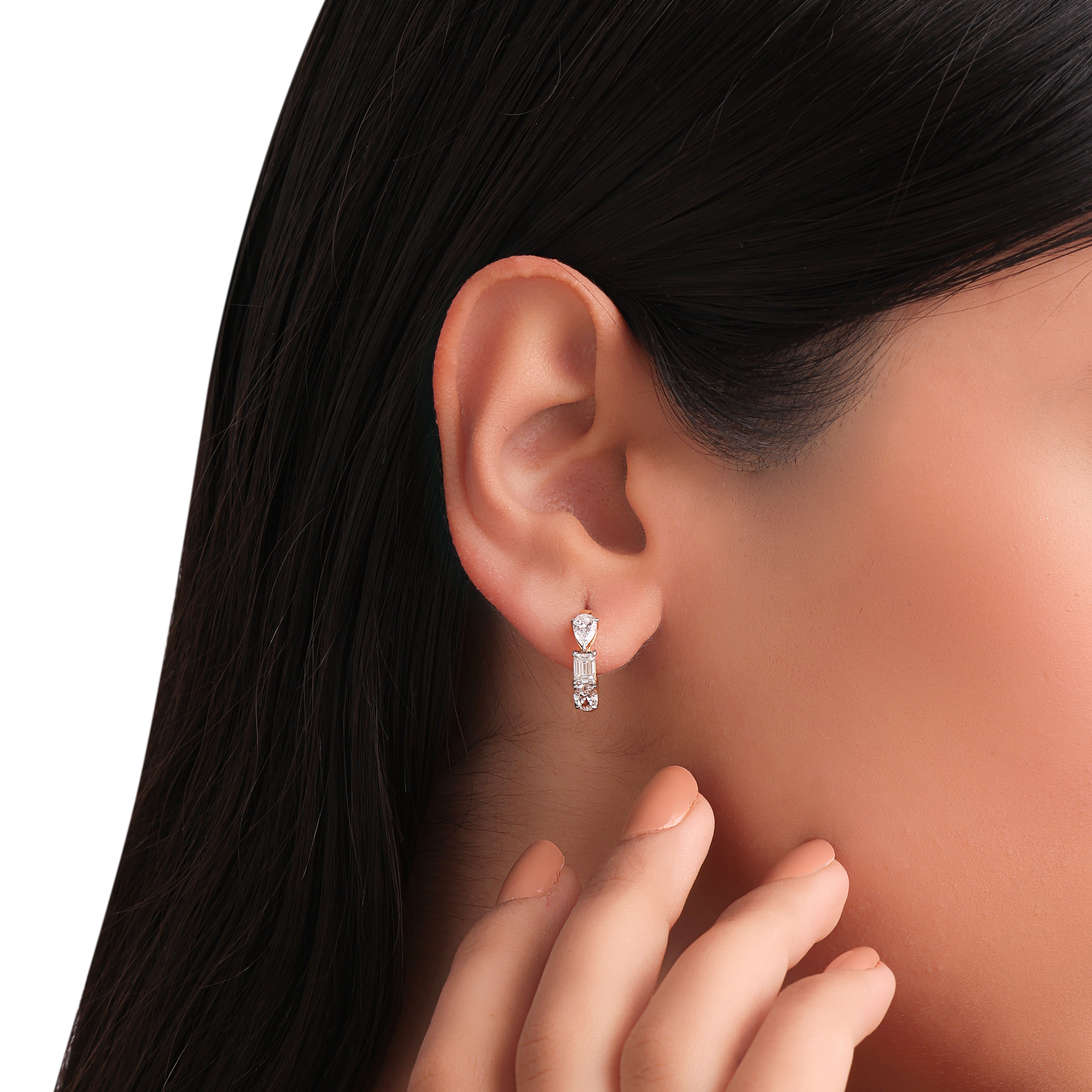 Pear, Emerald & Oval Cut 1.44 Carat Lab-Grown Diamond Pair Earhoops | SKU : 0020740719