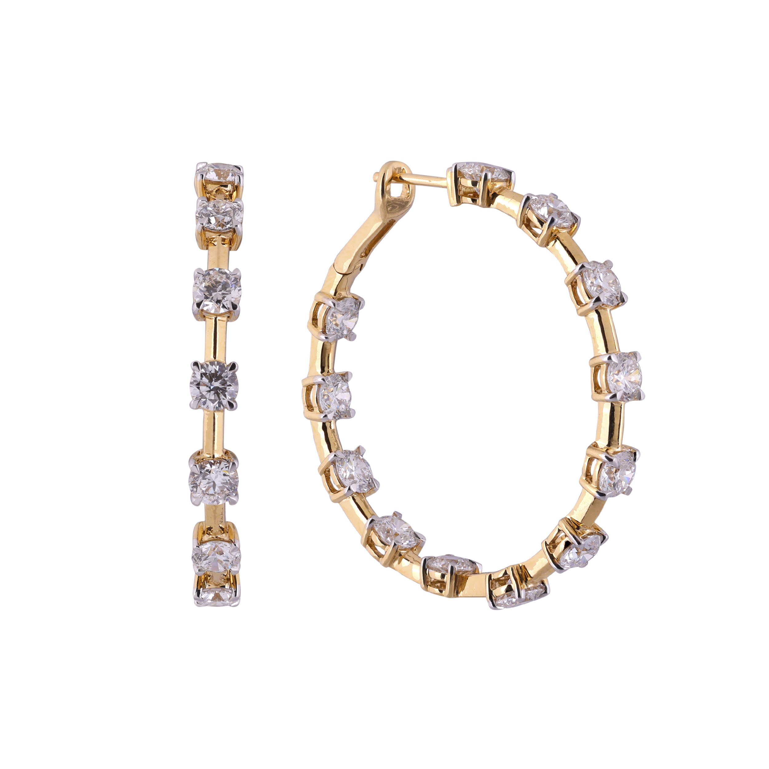 Round Brilliant 7.53 Carat Lab-Grown Diamond Long Pair Earhoops in 18K Yellow Gold | SKU : 0020740733