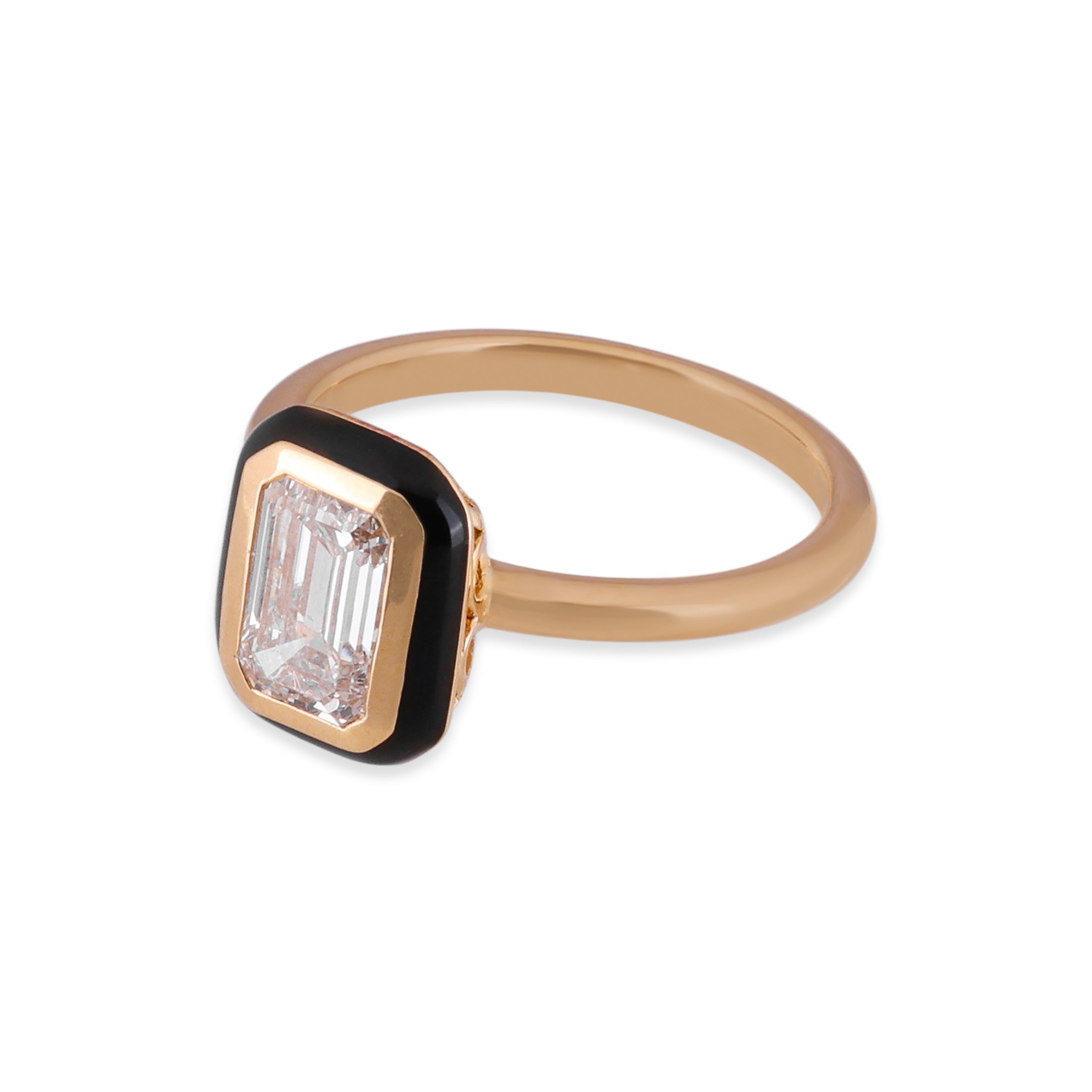 Emerald-Cut 1.61 Carat Lab-Grown Black Enamel Accent Diamond Ring | SKU : 0020740771