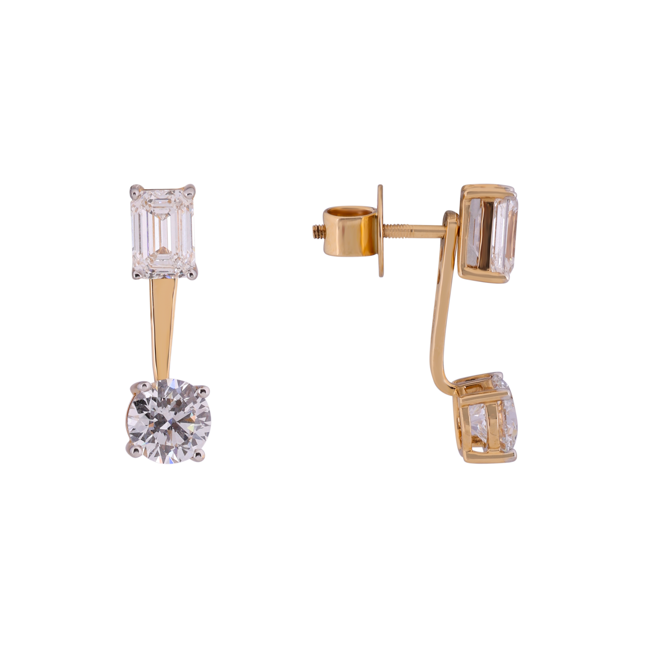 Emerald & Round Brilliant 4.20 Carat Lab-Grown Diamond Detachable Pair Eardrops | SKU : 0020740863