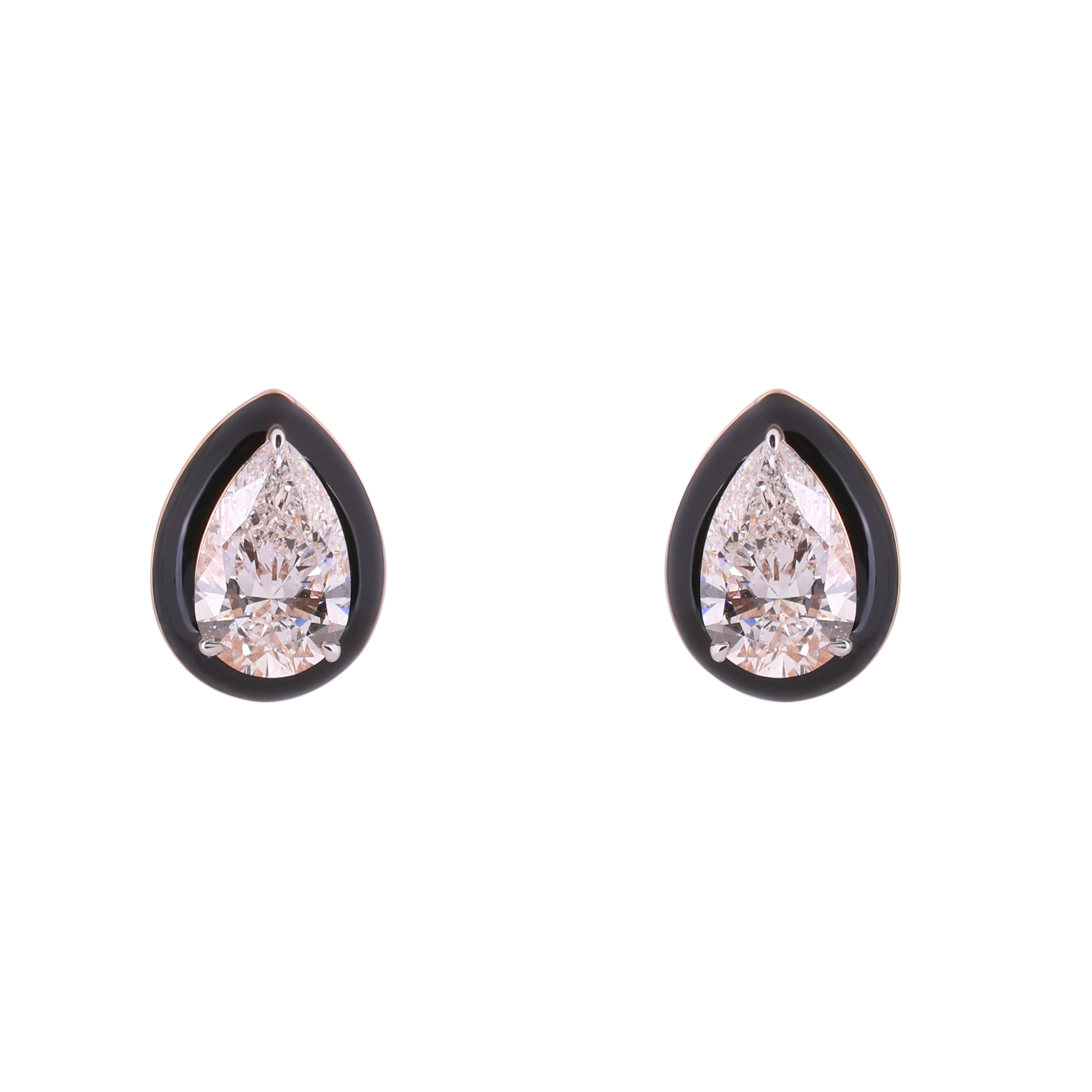 Pear-Shaped 2.01 Carat Lab-Grown Diamond Pair Earstuds with Black Ceramic | SKU : 0020740887