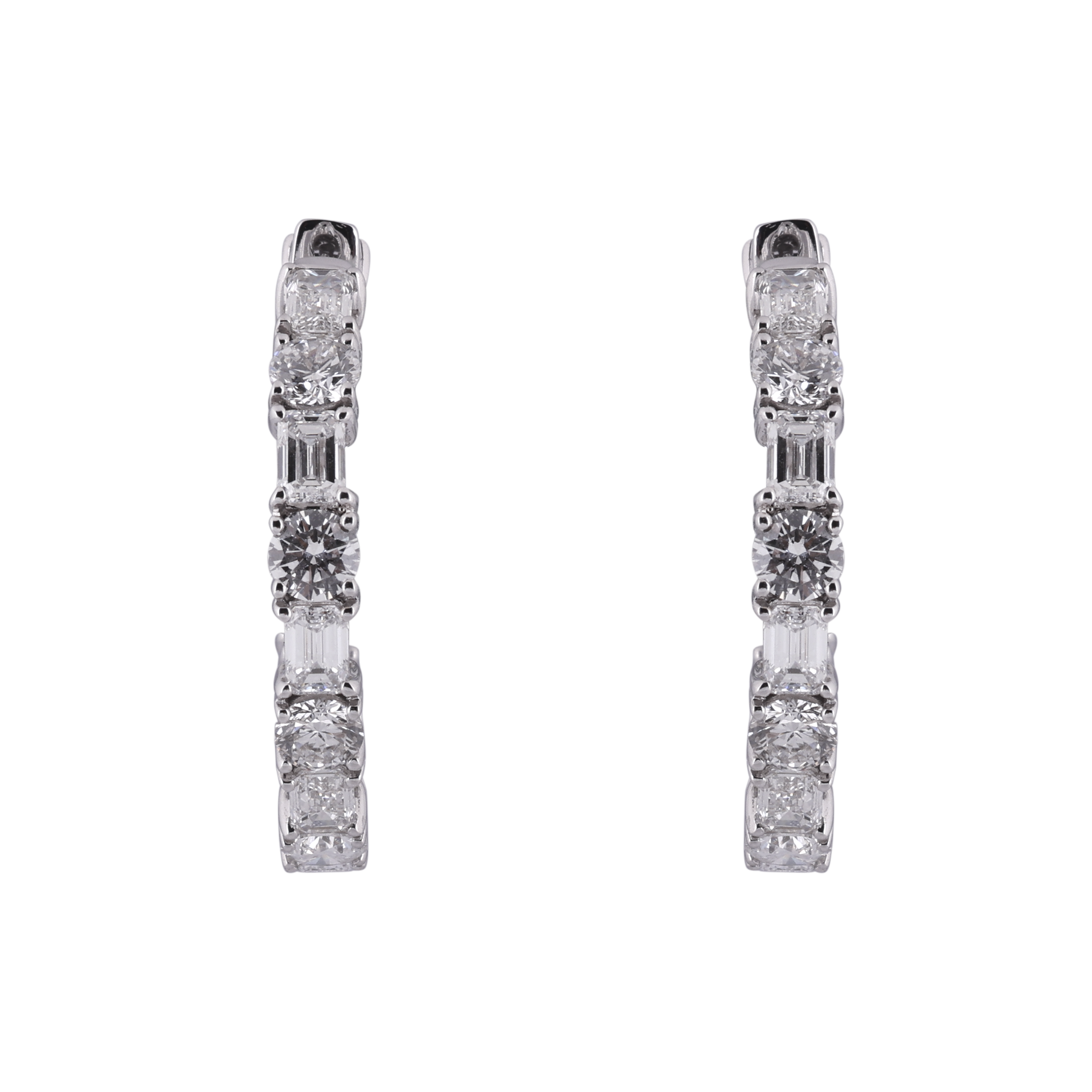 Emerald & Round Brilliant 8.07 Carat Lab-Grown Diamond Single Line Pair Earhoops | SKU : 0020741372