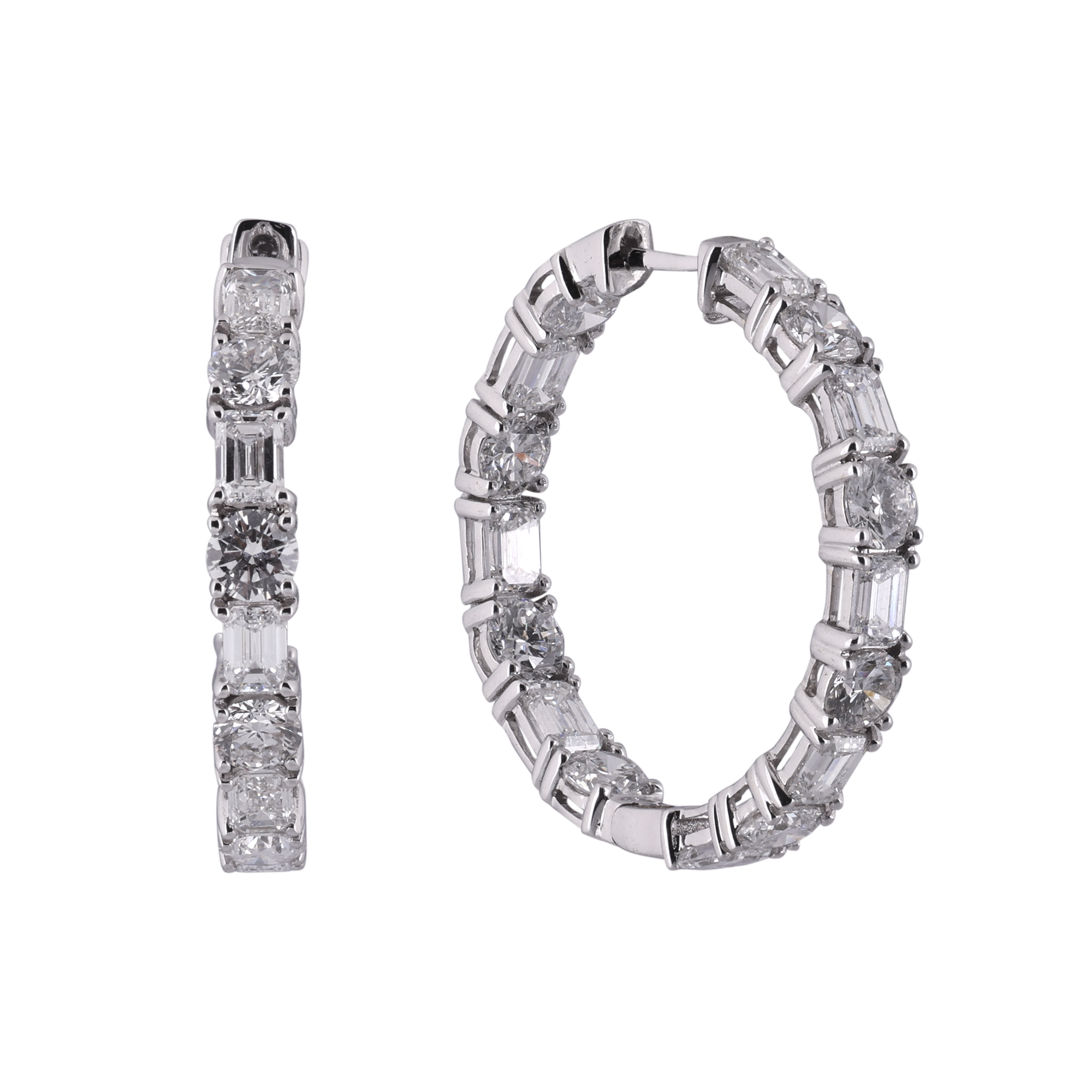 Emerald & Round Brilliant 8.07 Carat Lab-Grown Diamond Single Line Pair Earhoops | SKU : 0020741372