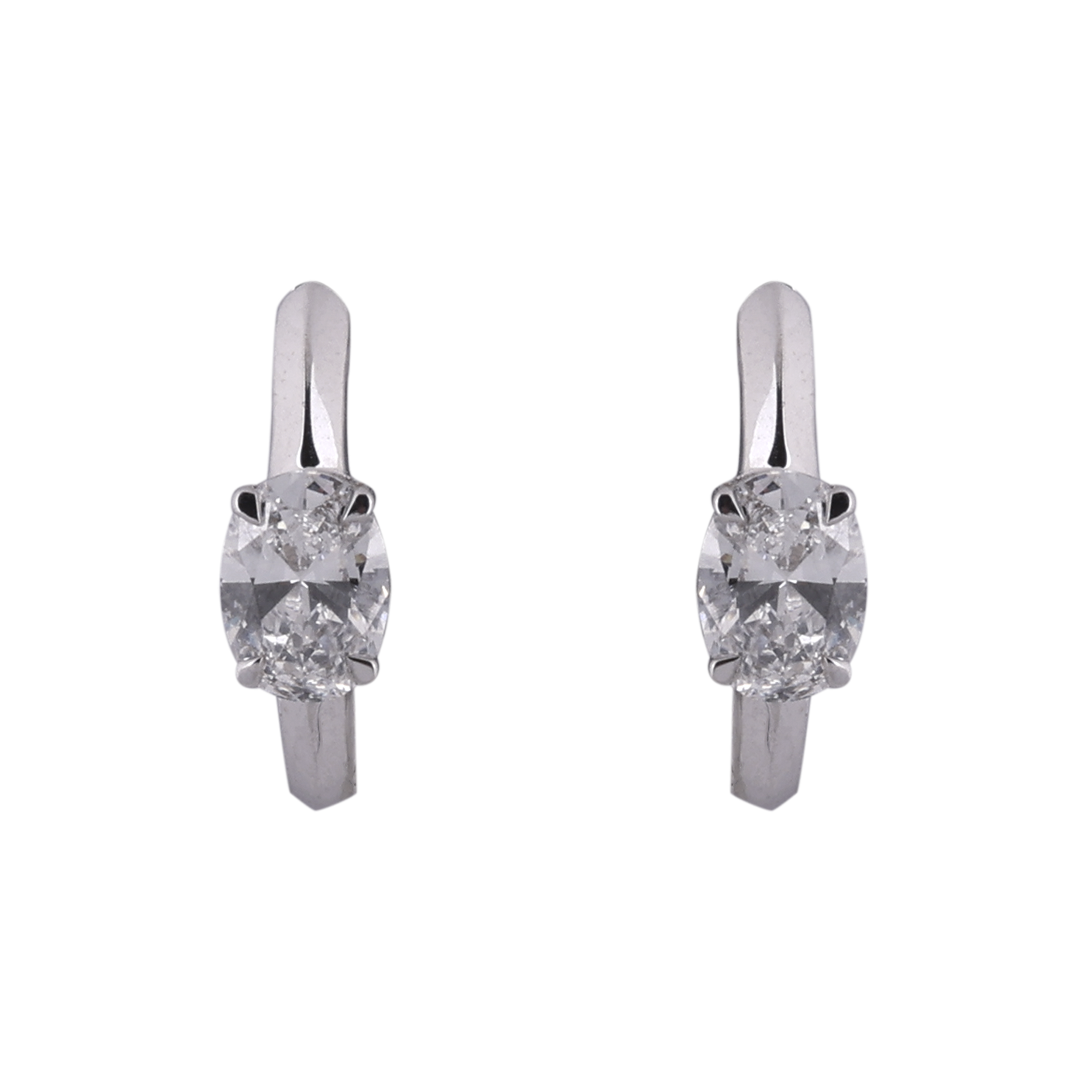 Oval-Cut 0.890 Carat Lab-Grown Diamond Pair Solitaire Earhoops in 18K White Gold | SKU : 0020741778