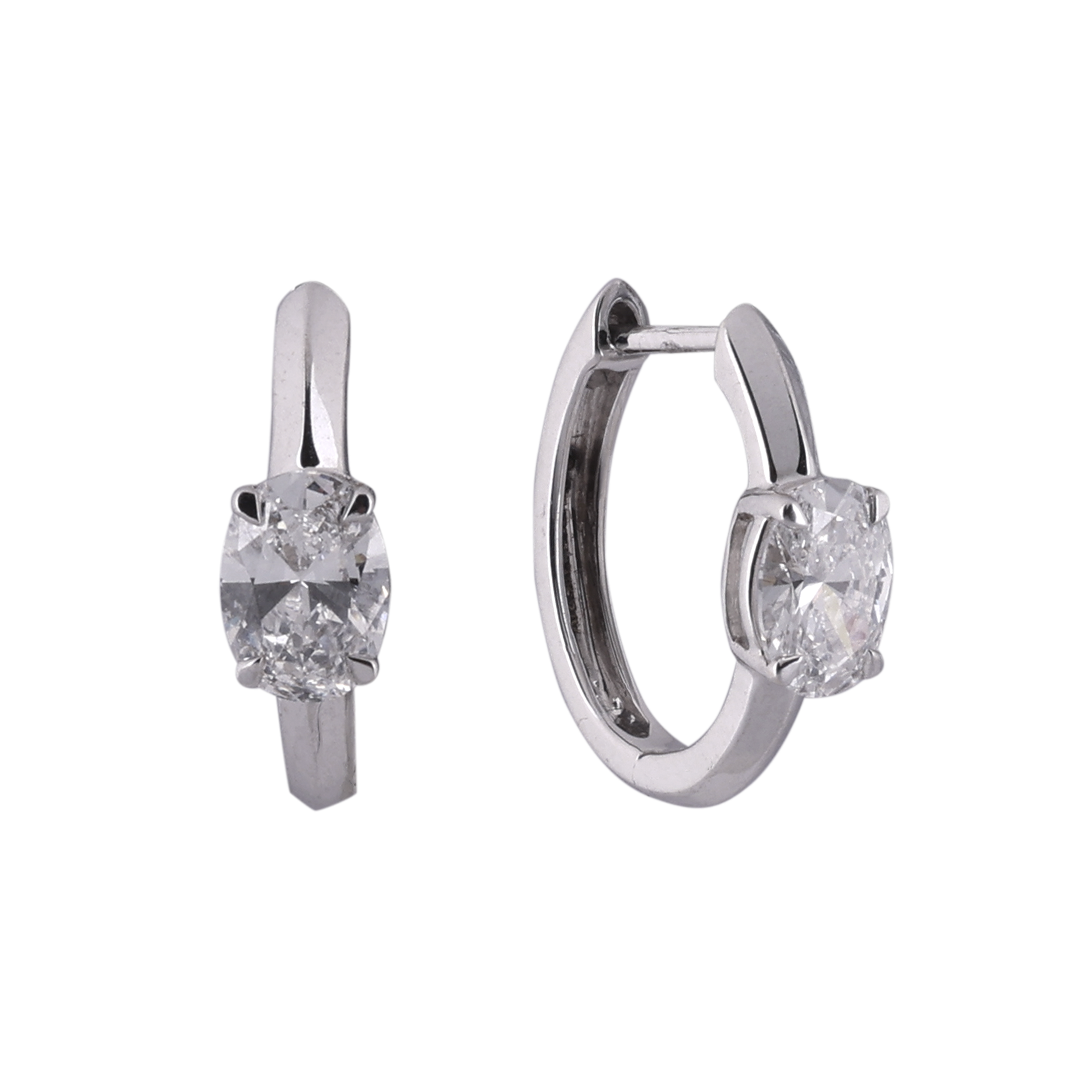 Oval-Cut 0.890 Carat Lab-Grown Diamond Pair Solitaire Earhoops in 18K White Gold | SKU : 0020741778